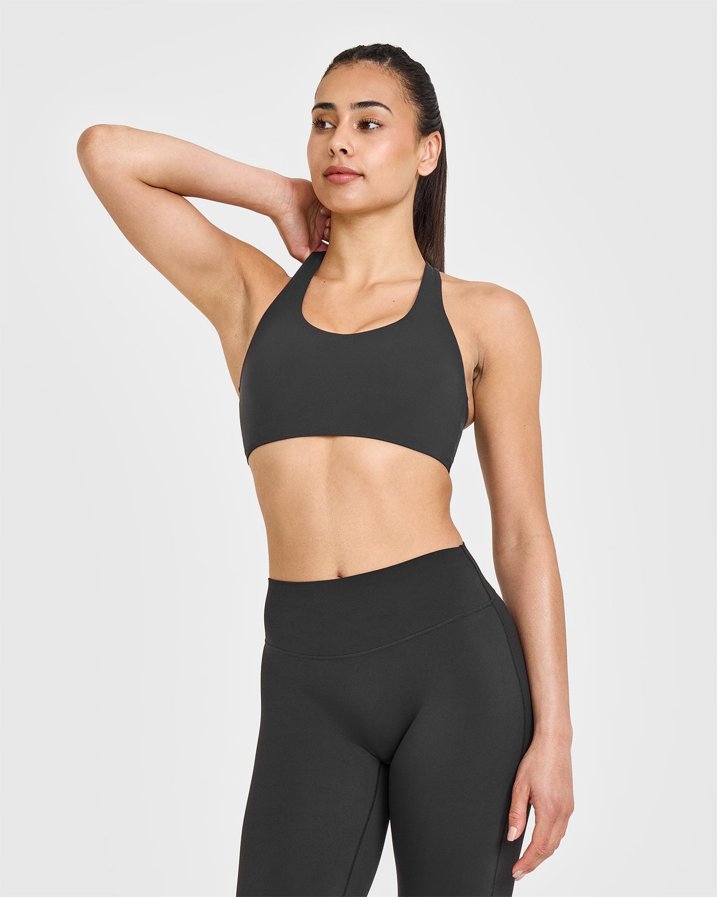 SoftMotion Sports Bra with White Logo | Soft Black