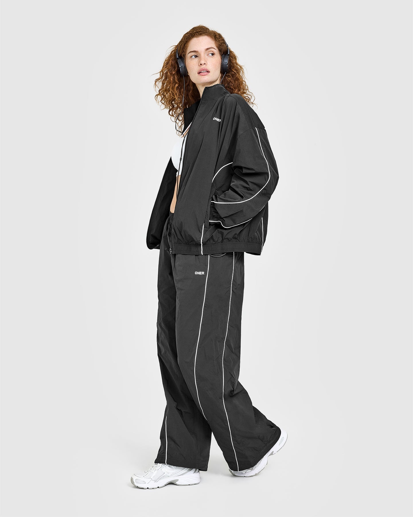 Oversized Piped Woven Track Jacket | Soft Black - Image 3