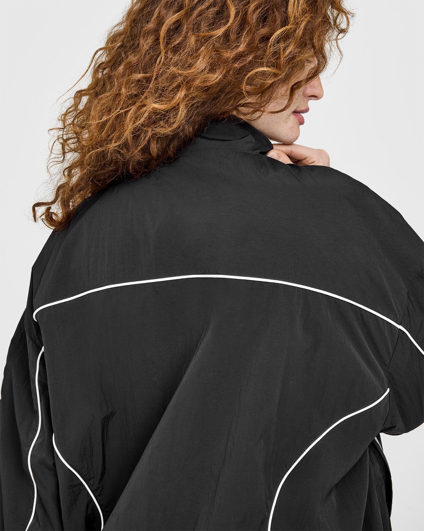 Oversized Piped Woven Track Jacket | Soft Black - Image 4