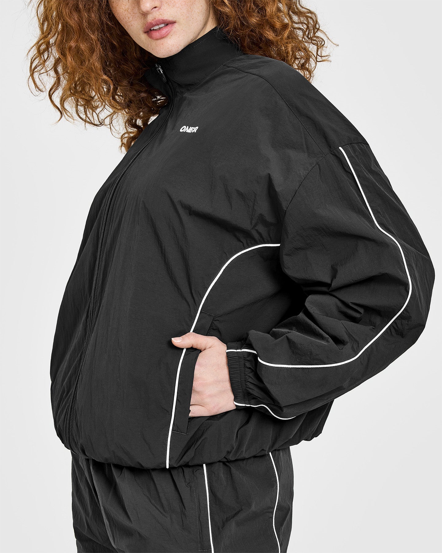 Oversized Piped Woven Track Jacket | Soft Black - Image 5