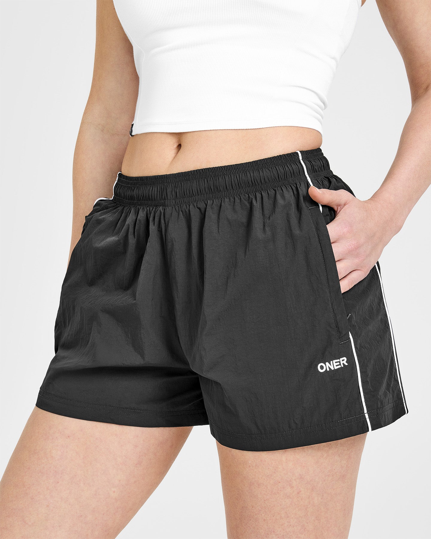 Oversized Piped Woven Track Shorts | Soft Black - Image 4