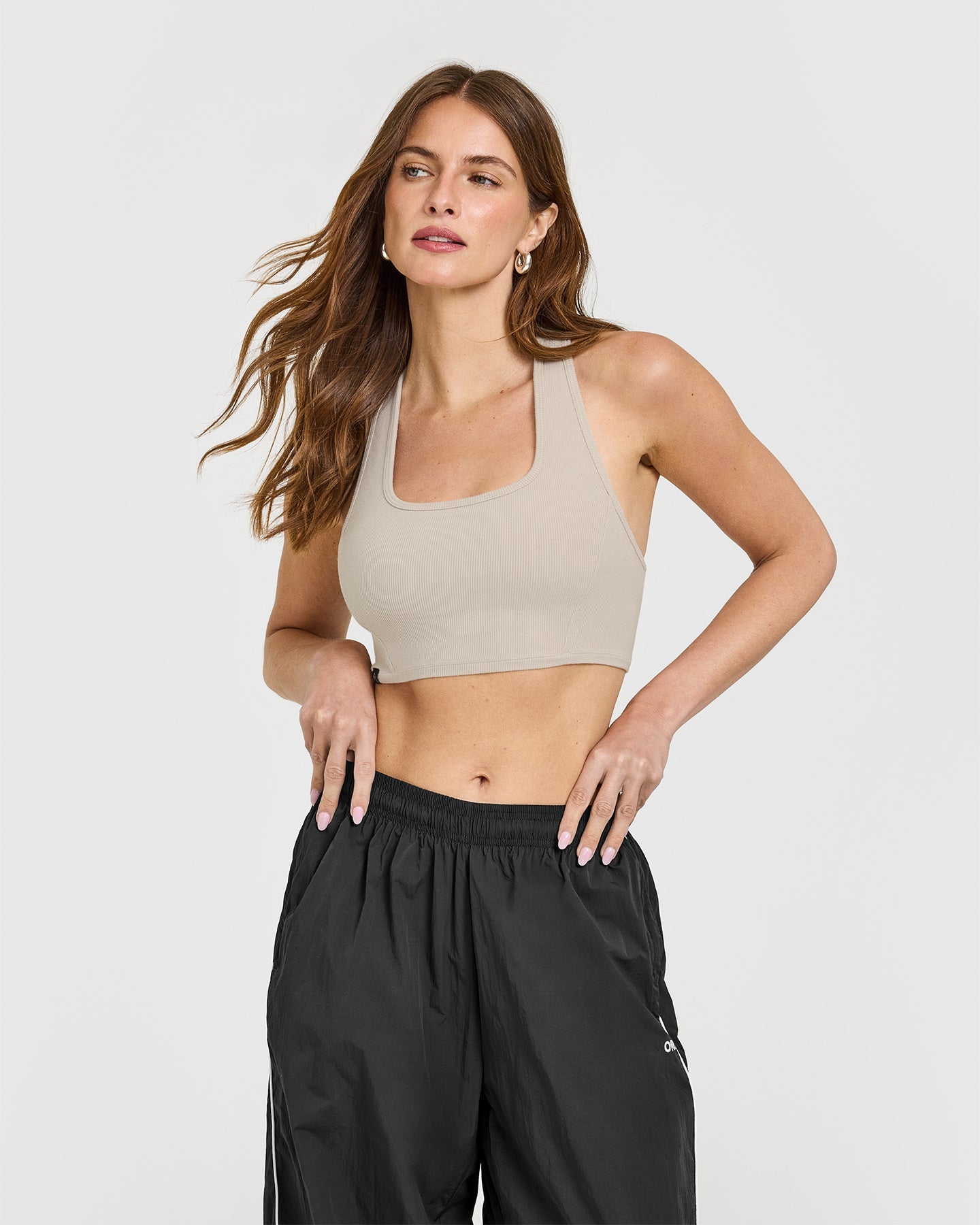 Mellow Rib Square Neck Bra | Cloud Grey