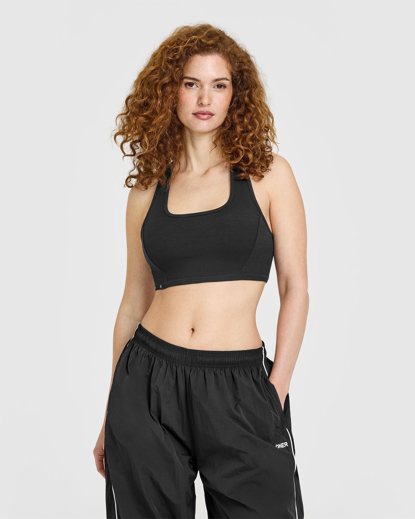 Mellow Rib Square Neck Bra | Soft Black