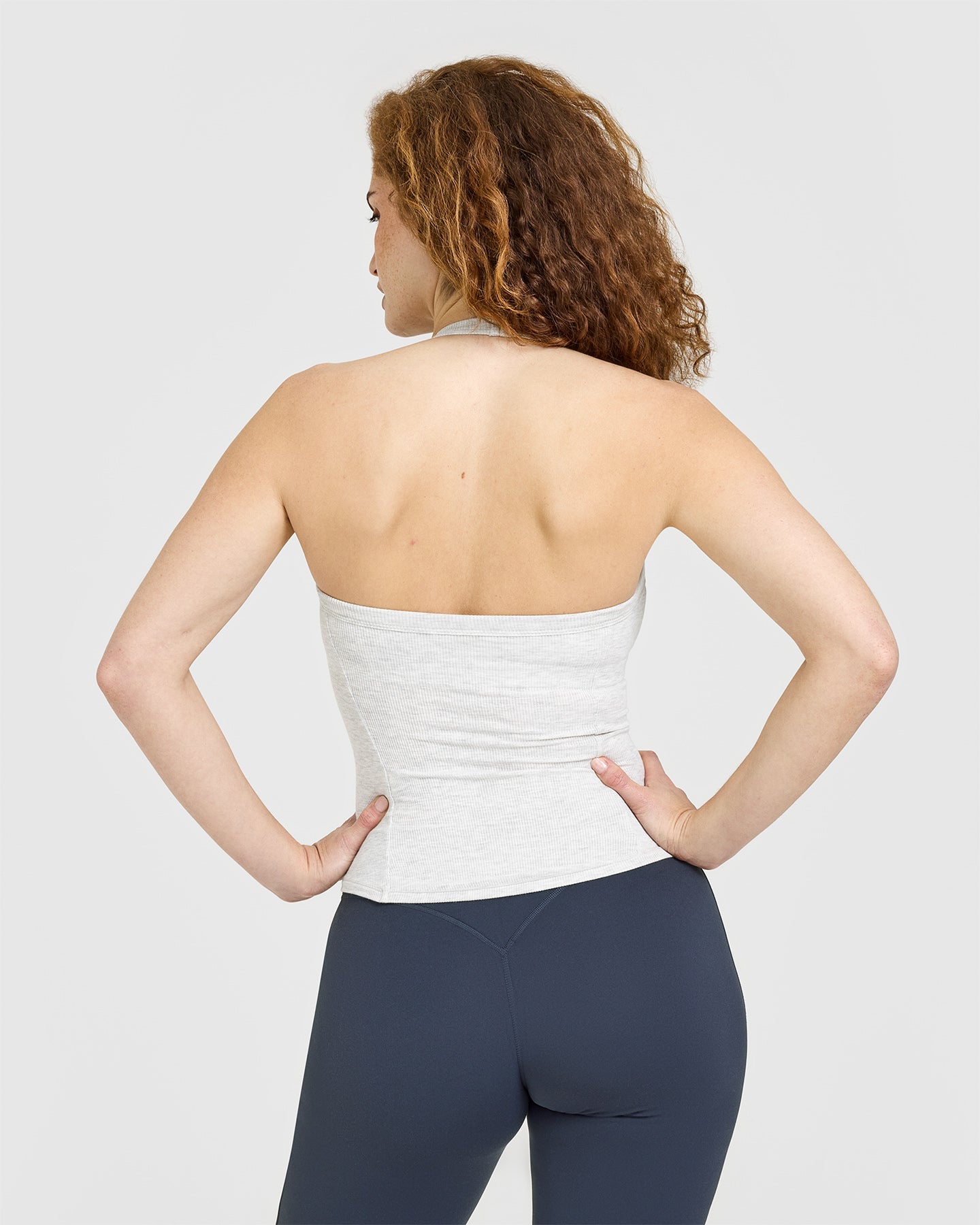 Mellow Rib Halter Neck Vest with Built in Bra Shelf | Light Grey Marl - Image 4