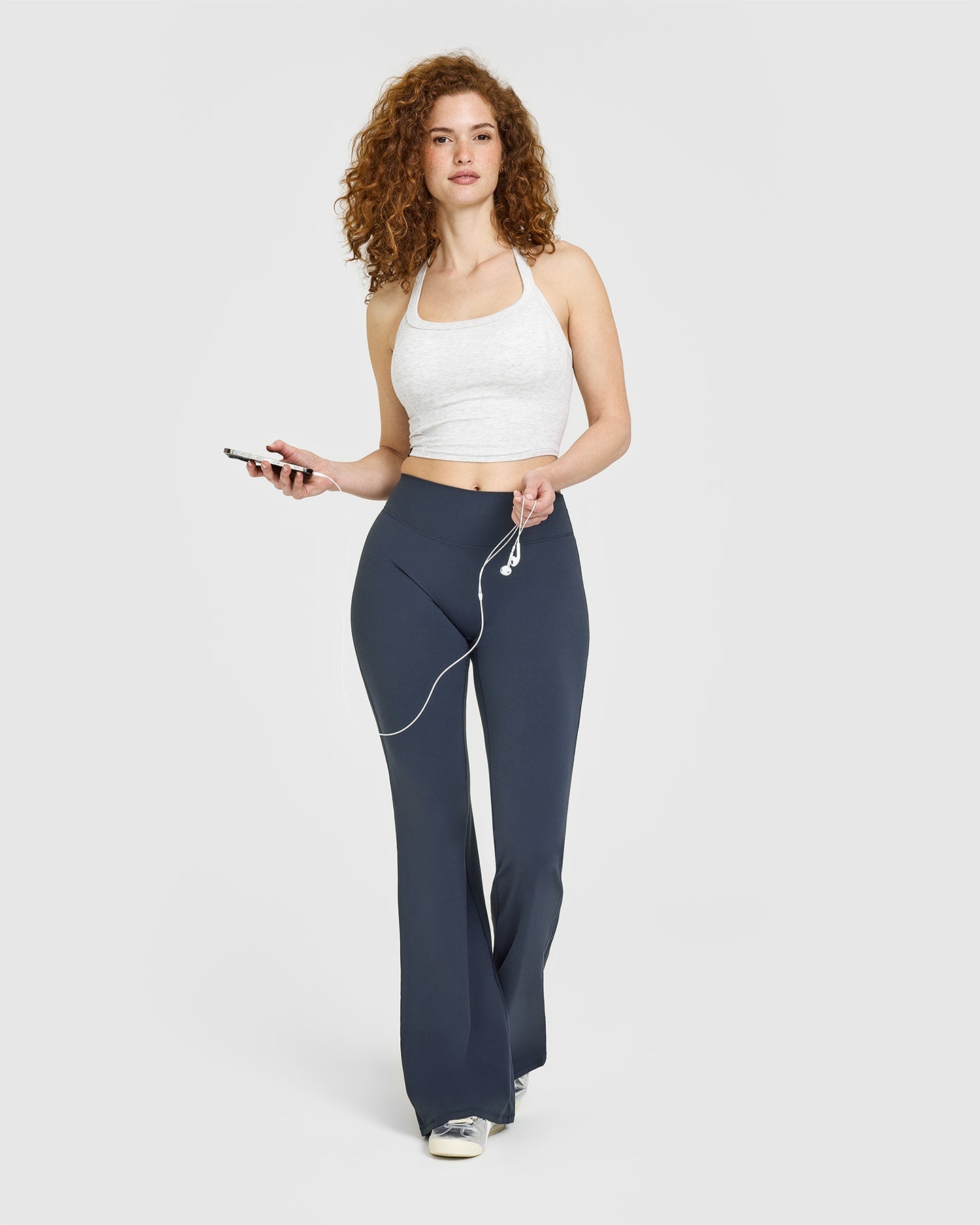Mellow Rib Halter Neck Mid Vest with Built in Bra Shelf | Light Grey Marl - Image 3