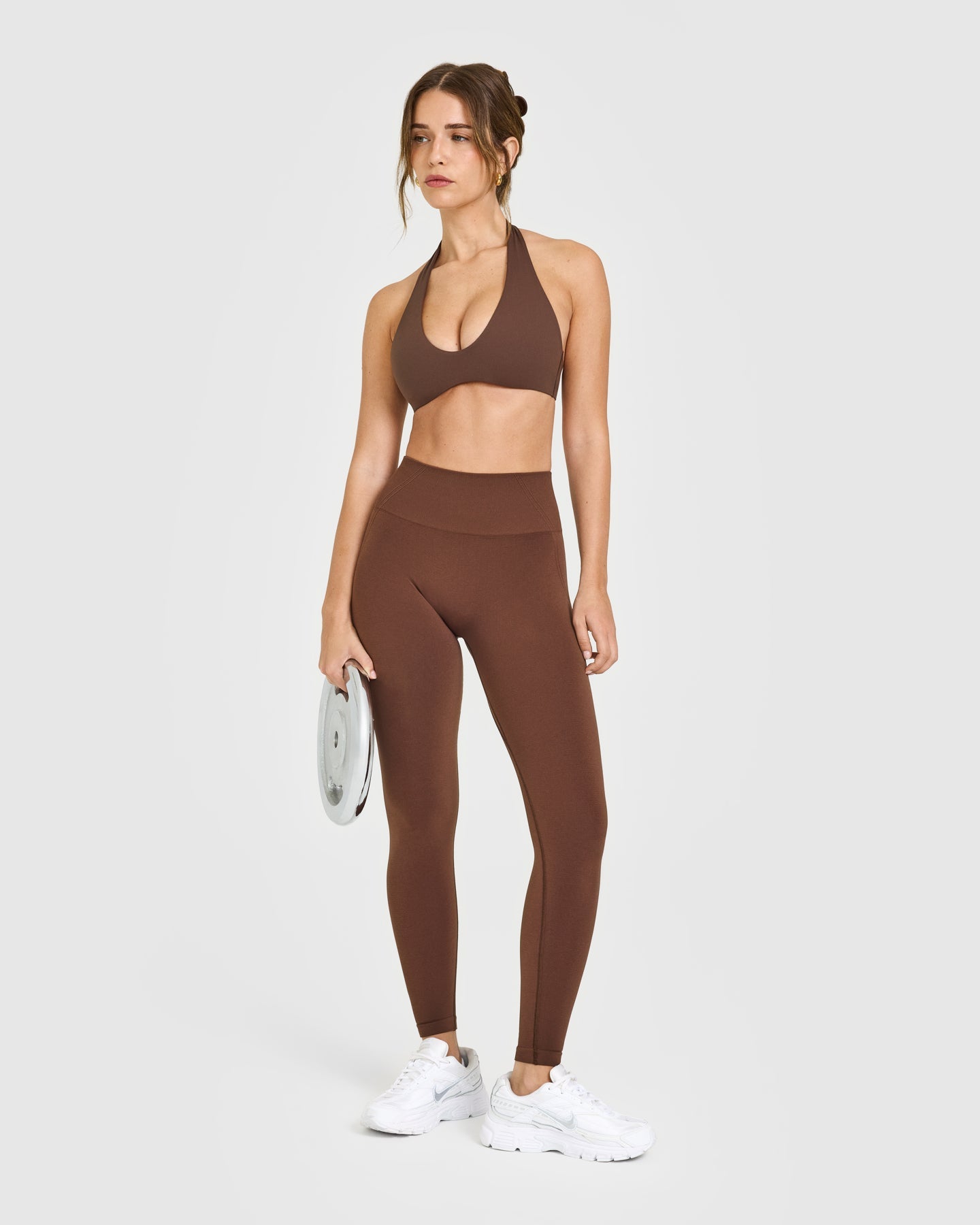 EffortlessLift Seamless Leggings with White Logo | Rustic Brown - Image 3