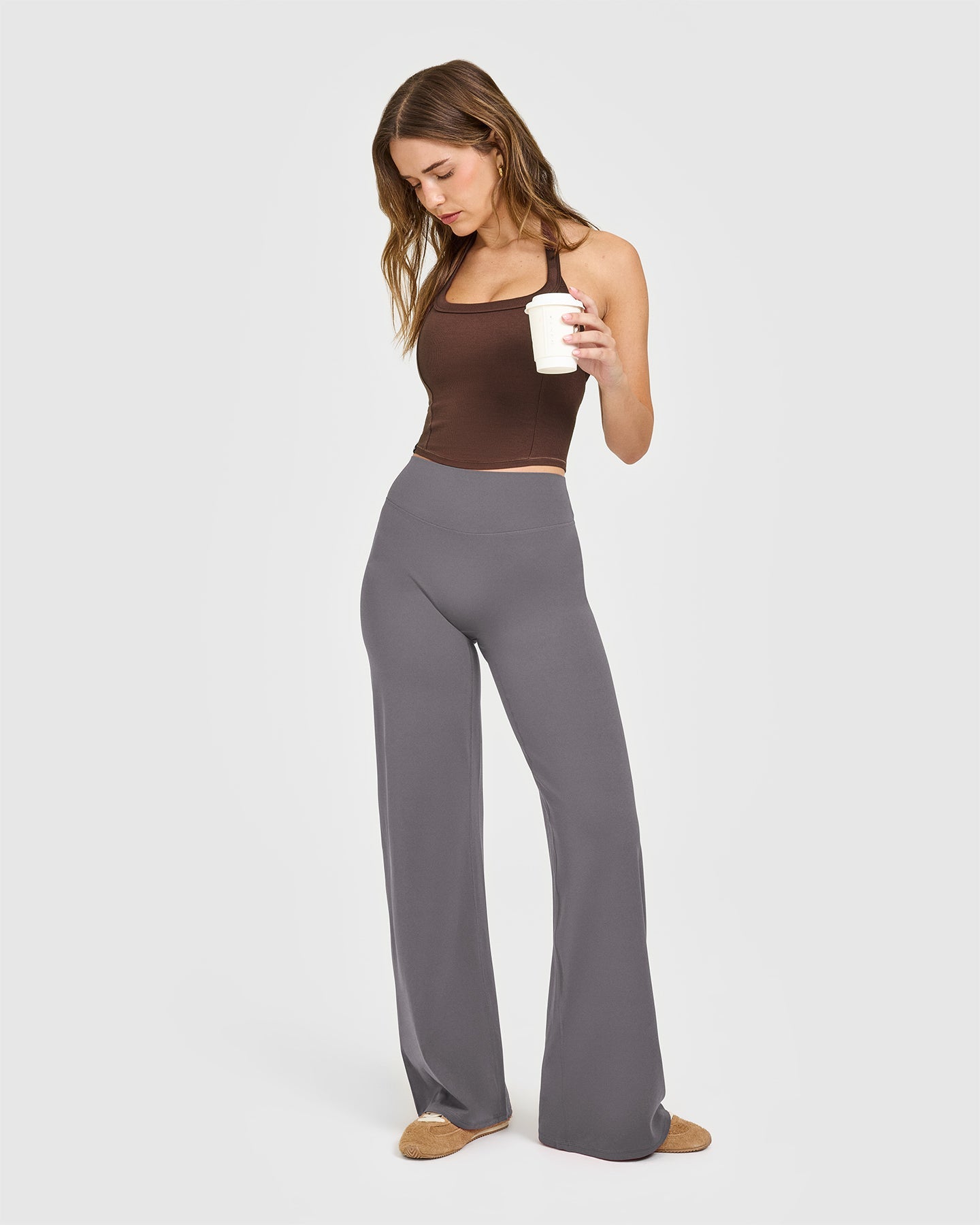 Mellow Rib Halter Neck Mid Vest with Built in Bra Shelf | Copper Brown - Image 3