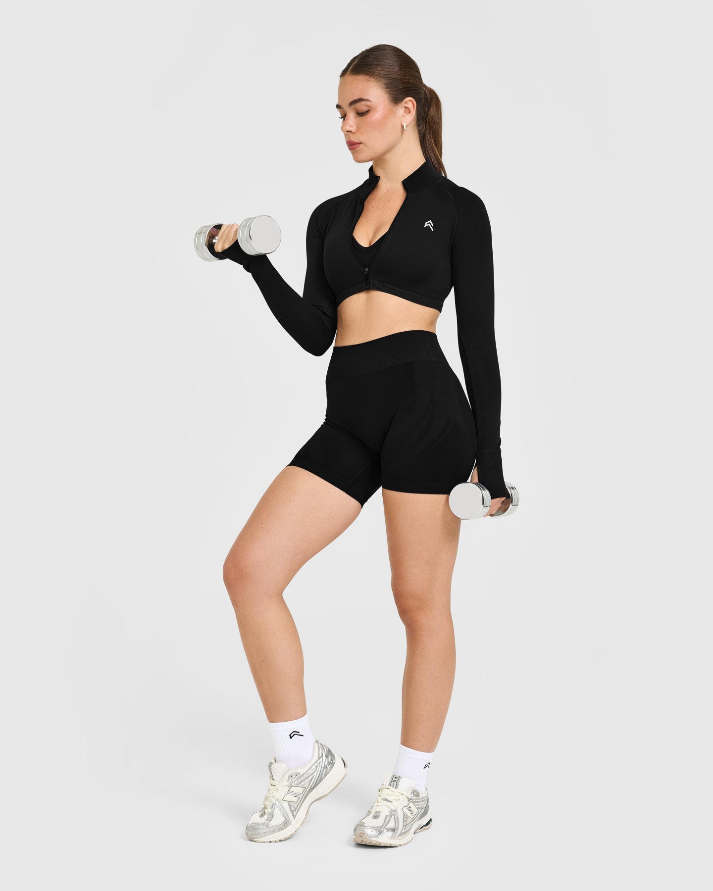 EnhanceLift Seamless Crop Jacket with White Logo | Black - Image 3
