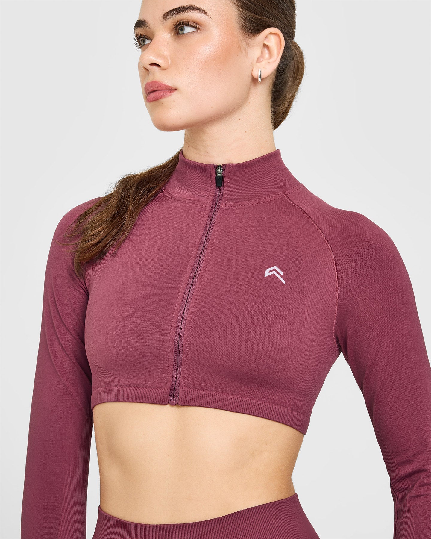 EnhanceLift Seamless Crop Jacket with White Logo | Burnt Maroon - Image 5