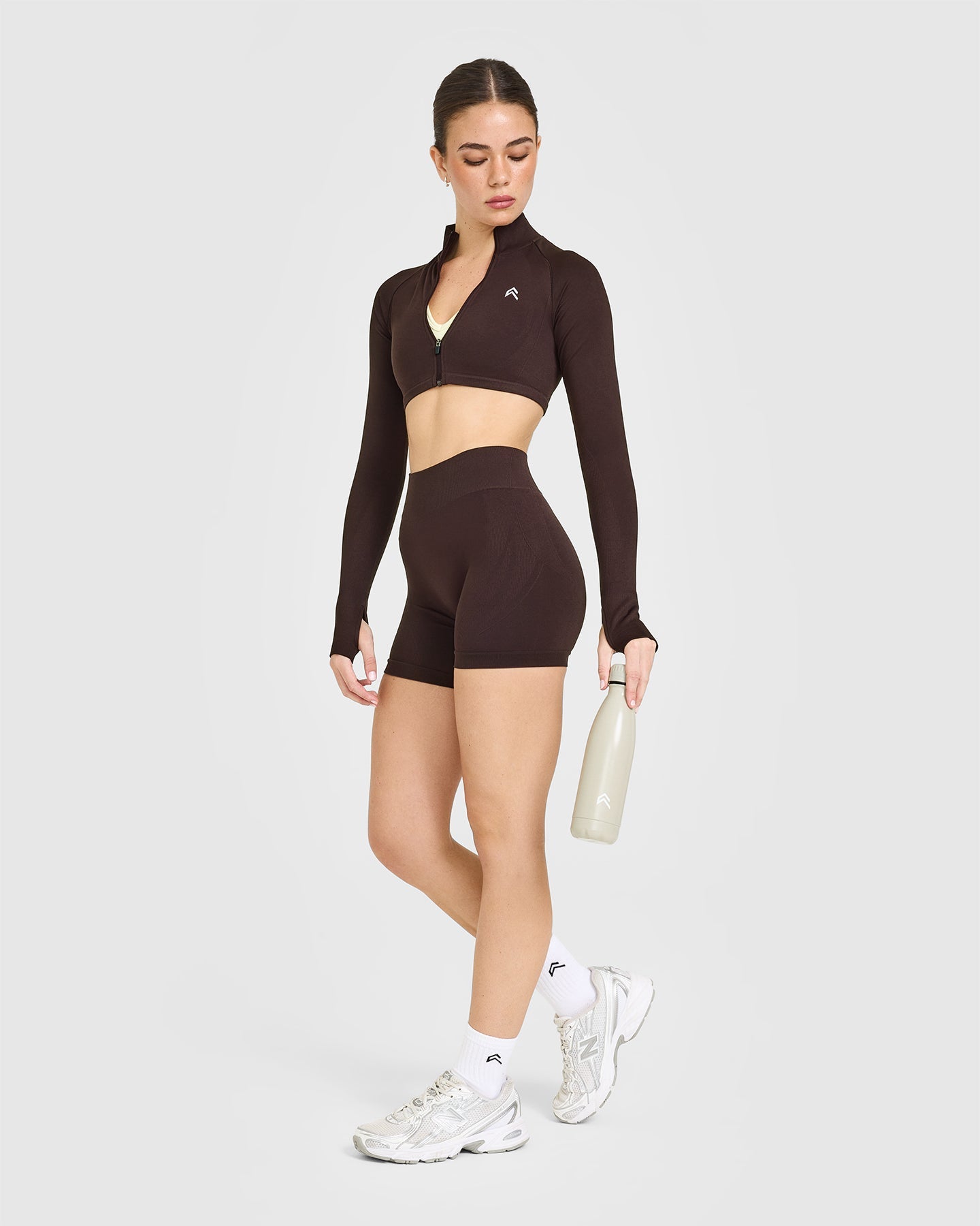 EnhanceLift Seamless Crop Jacket with White Logo | Plum Brown - Image 3