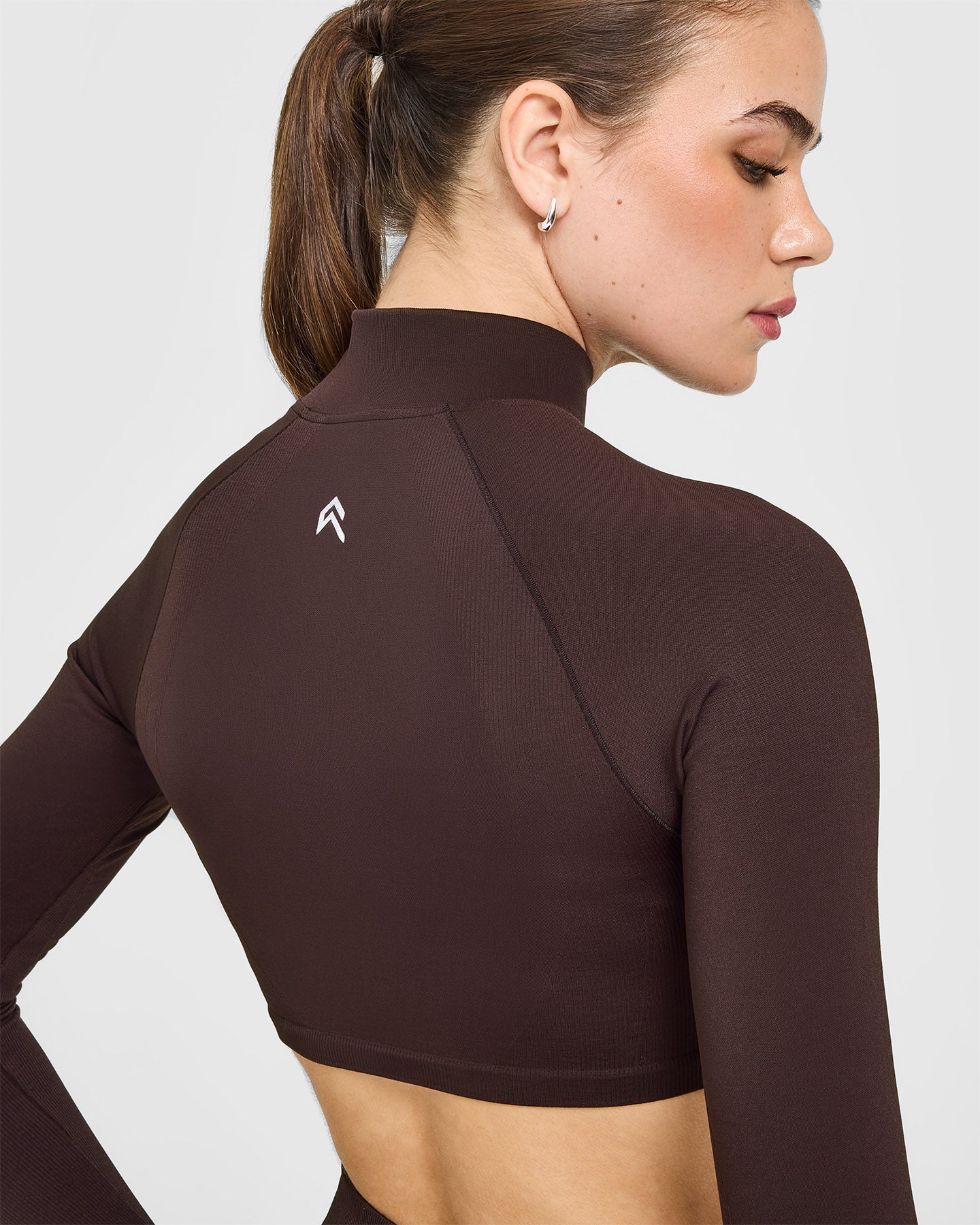 EnhanceLift Seamless Crop Jacket with White Logo | Plum Brown - Image 4