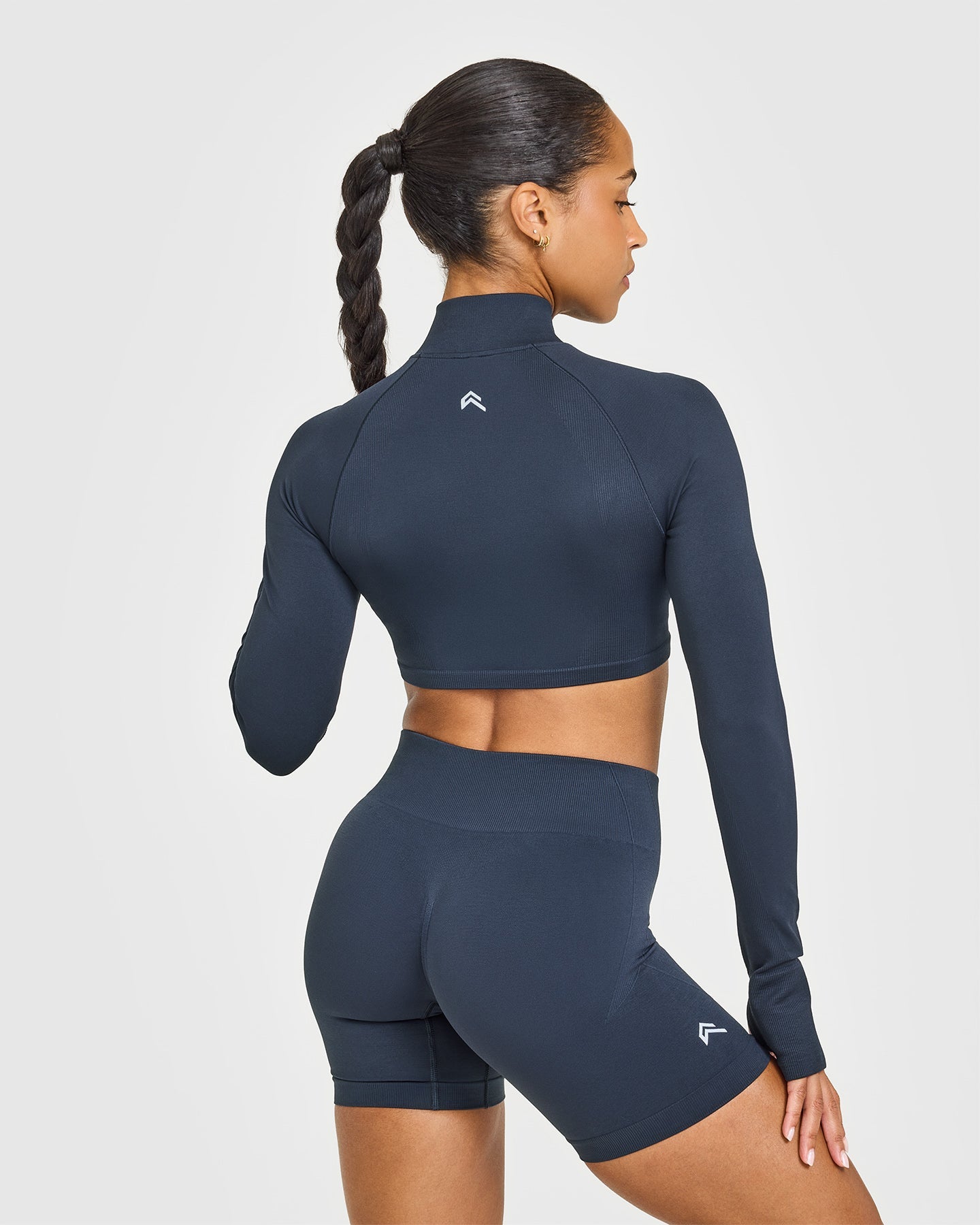 Alternative view of EnhanceLift Seamless Crop Jacket with White Logo | True Blue
