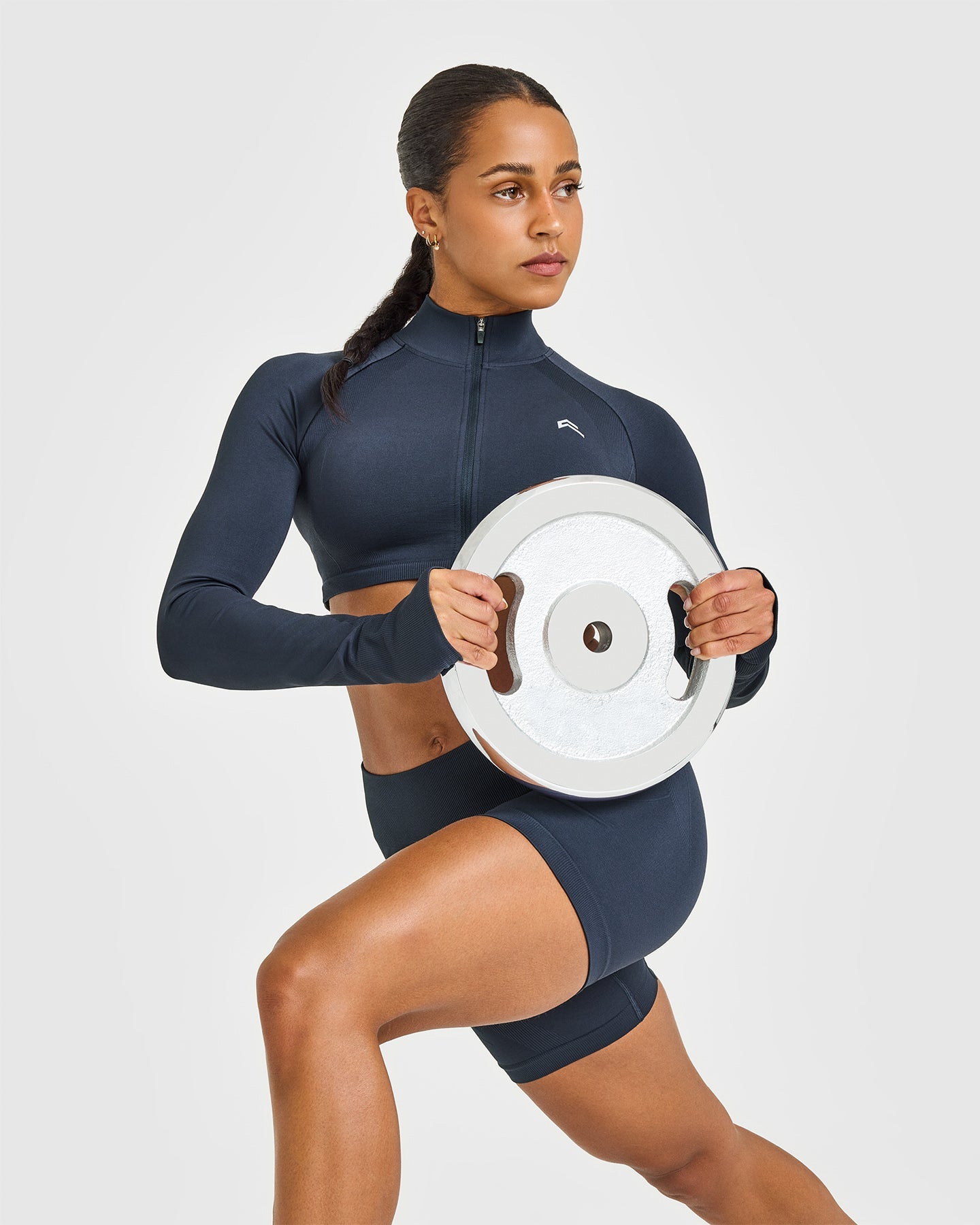 EnhanceLift Seamless Crop Jacket with White Logo | True Blue - Image 3