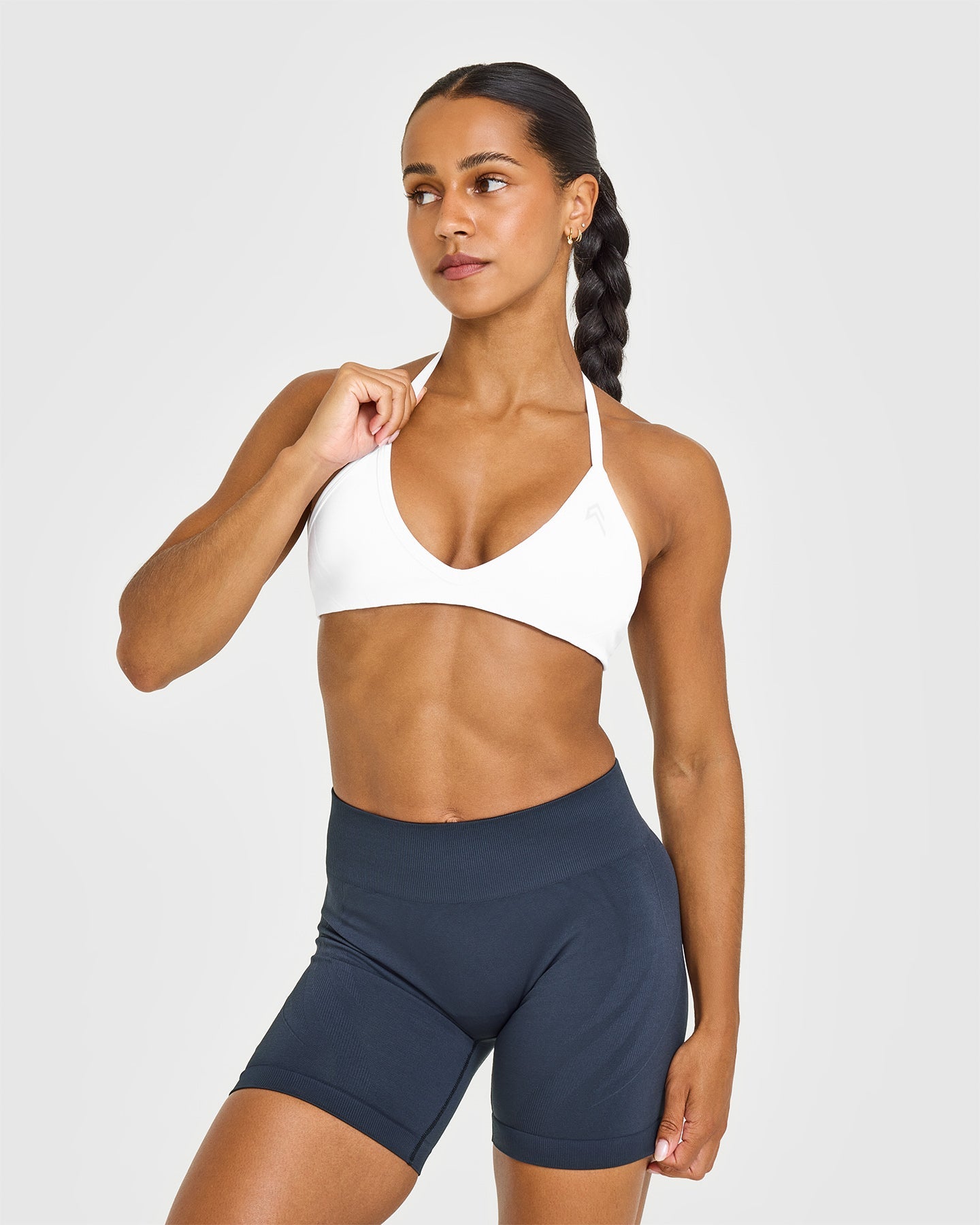 Alternative view of EnhanceLift Seamless Minimal Halter Neck Bralette | White