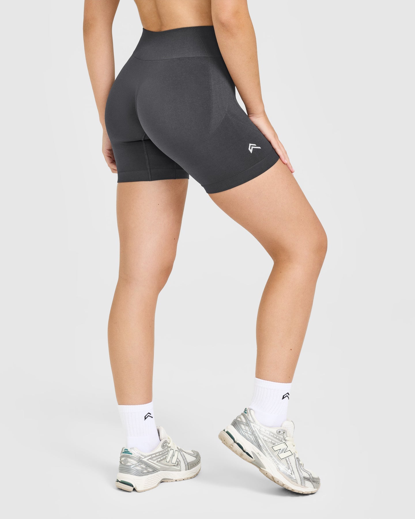 EnhanceLift Seamless Shorts with White Logo | Coal