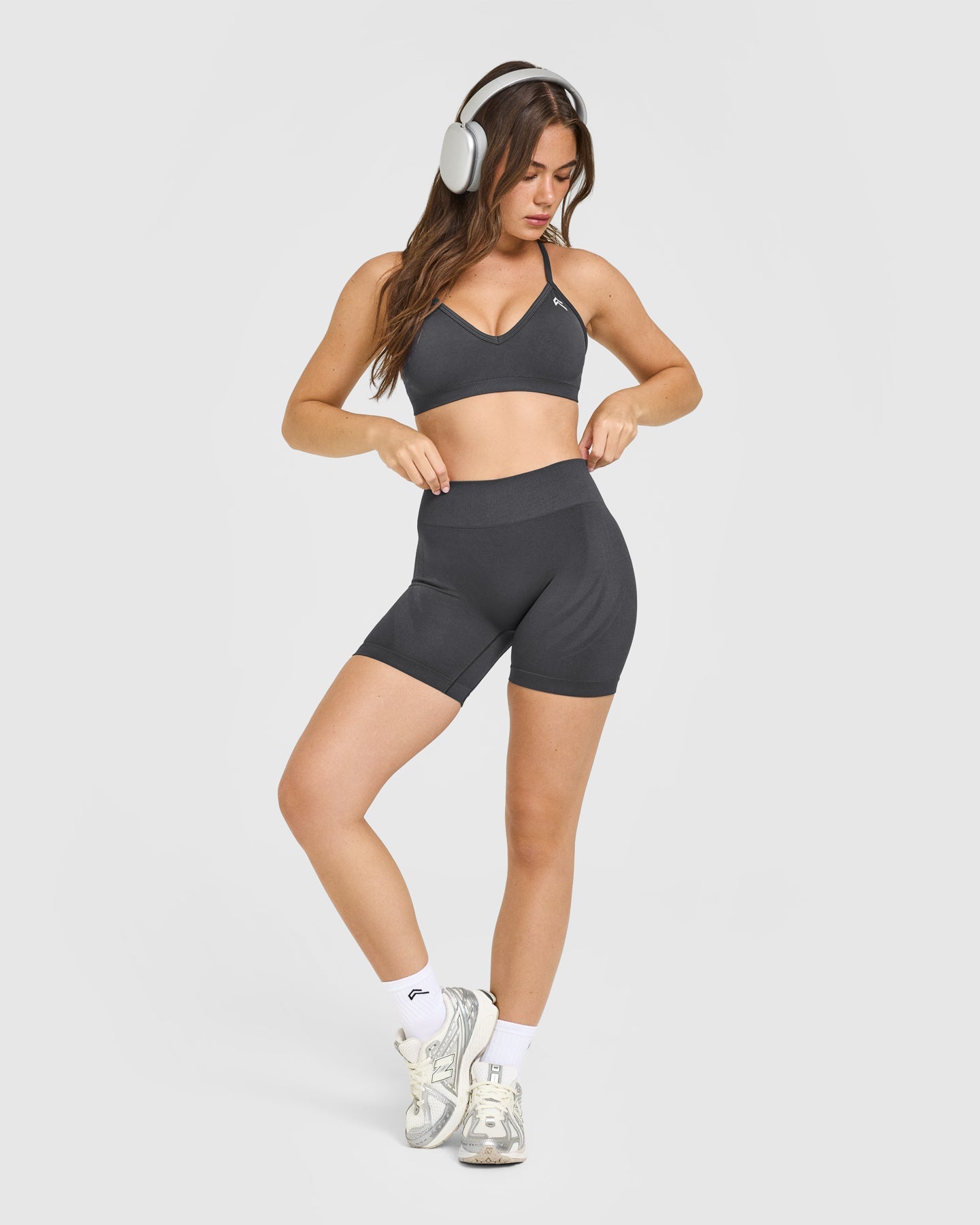Alternative view of EnhanceLift Seamless Shorts with White Logo | Coal