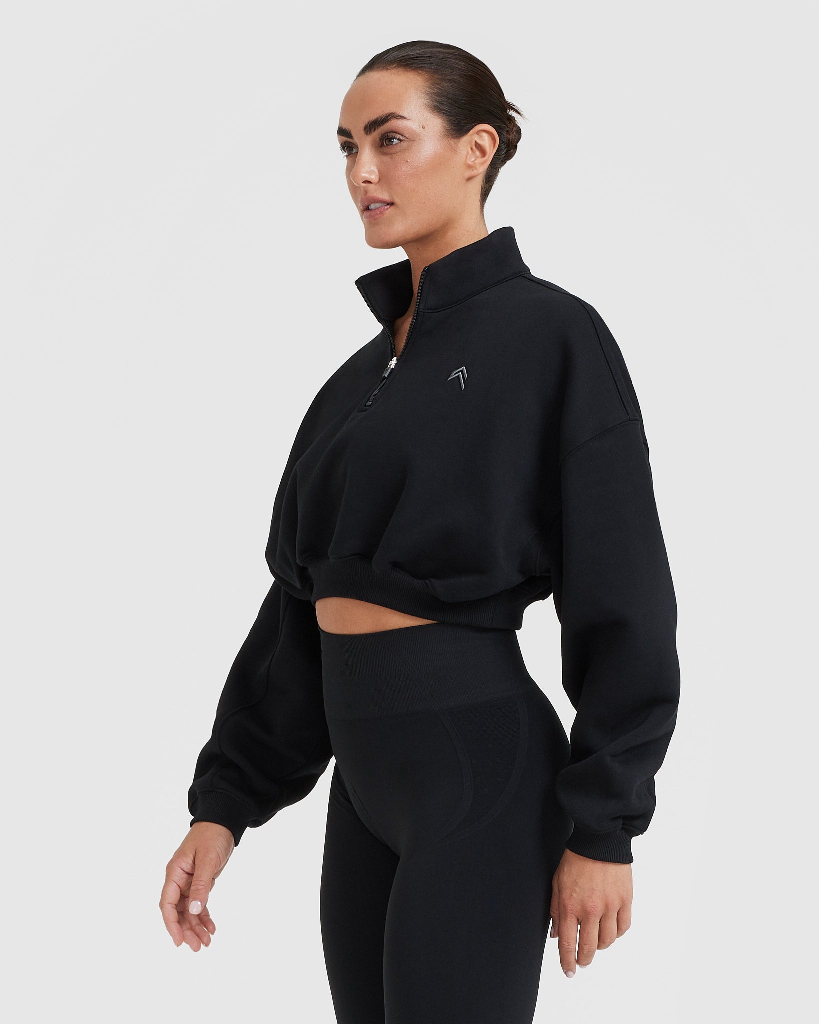All Day Cosy Crop 1/4 Zip Sweatshirt | Black - Image 3