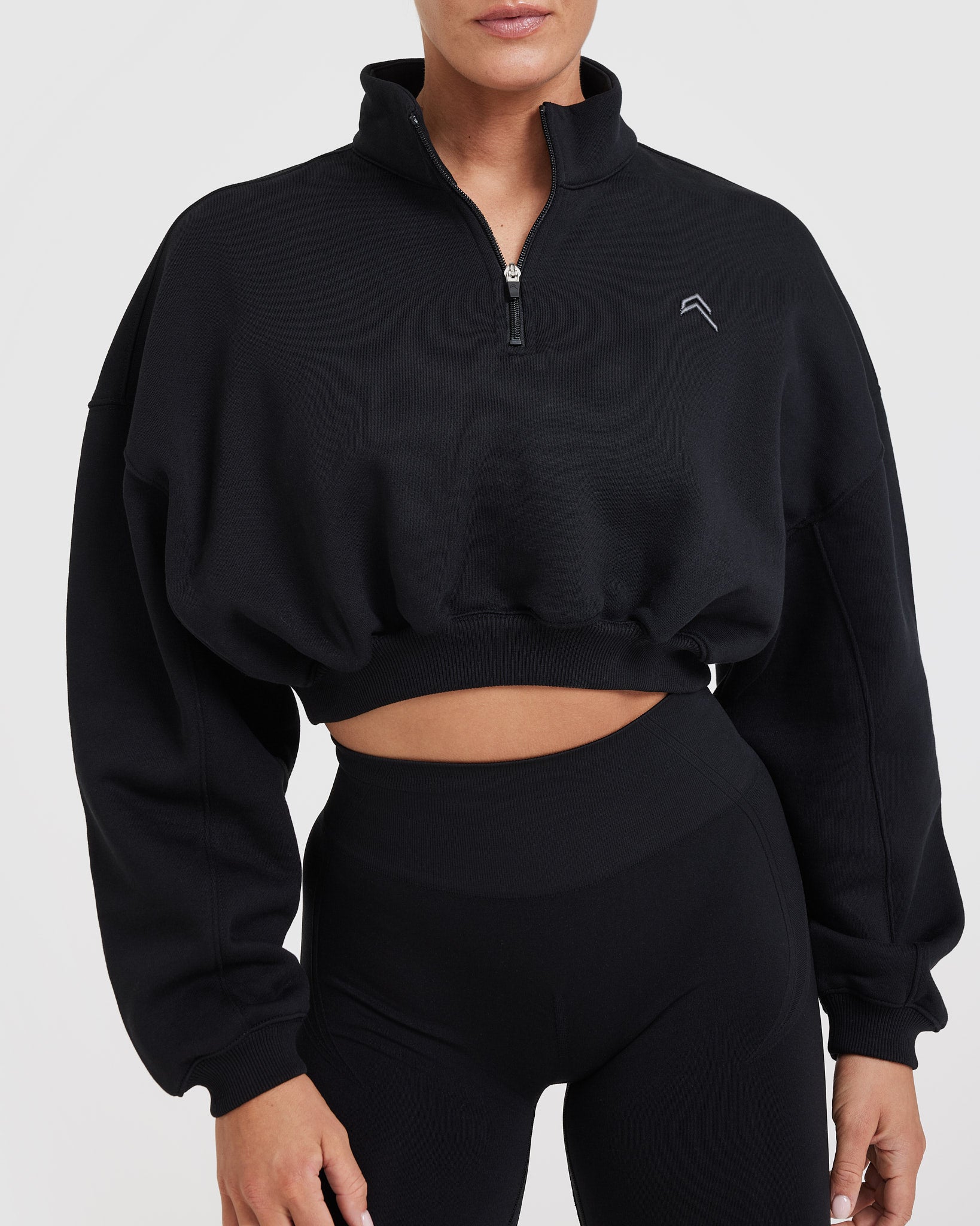 All Day Cosy Crop 1/4 Zip Sweatshirt | Black - Image 4