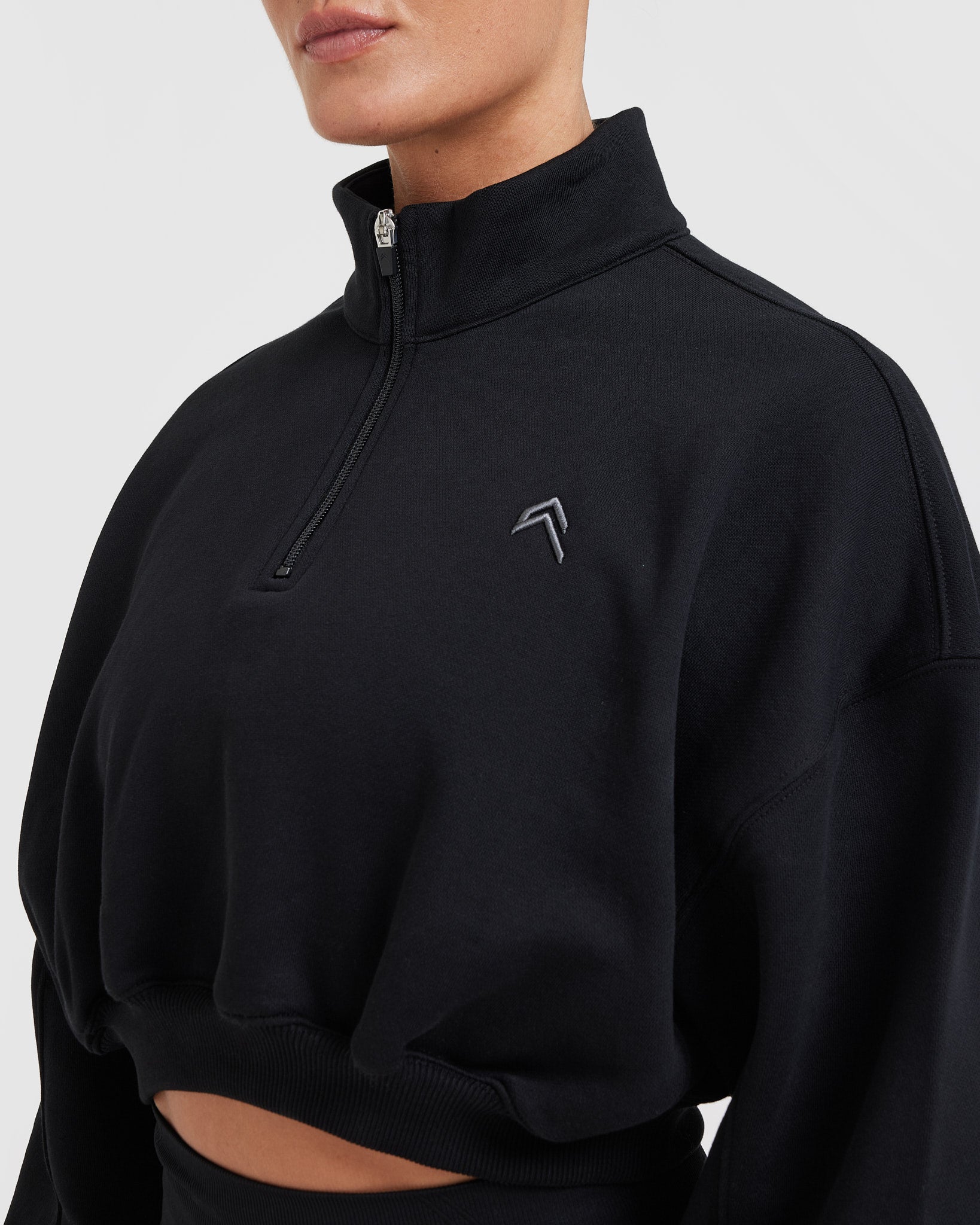 All Day Cosy Crop 1/4 Zip Sweatshirt | Black - Image 5