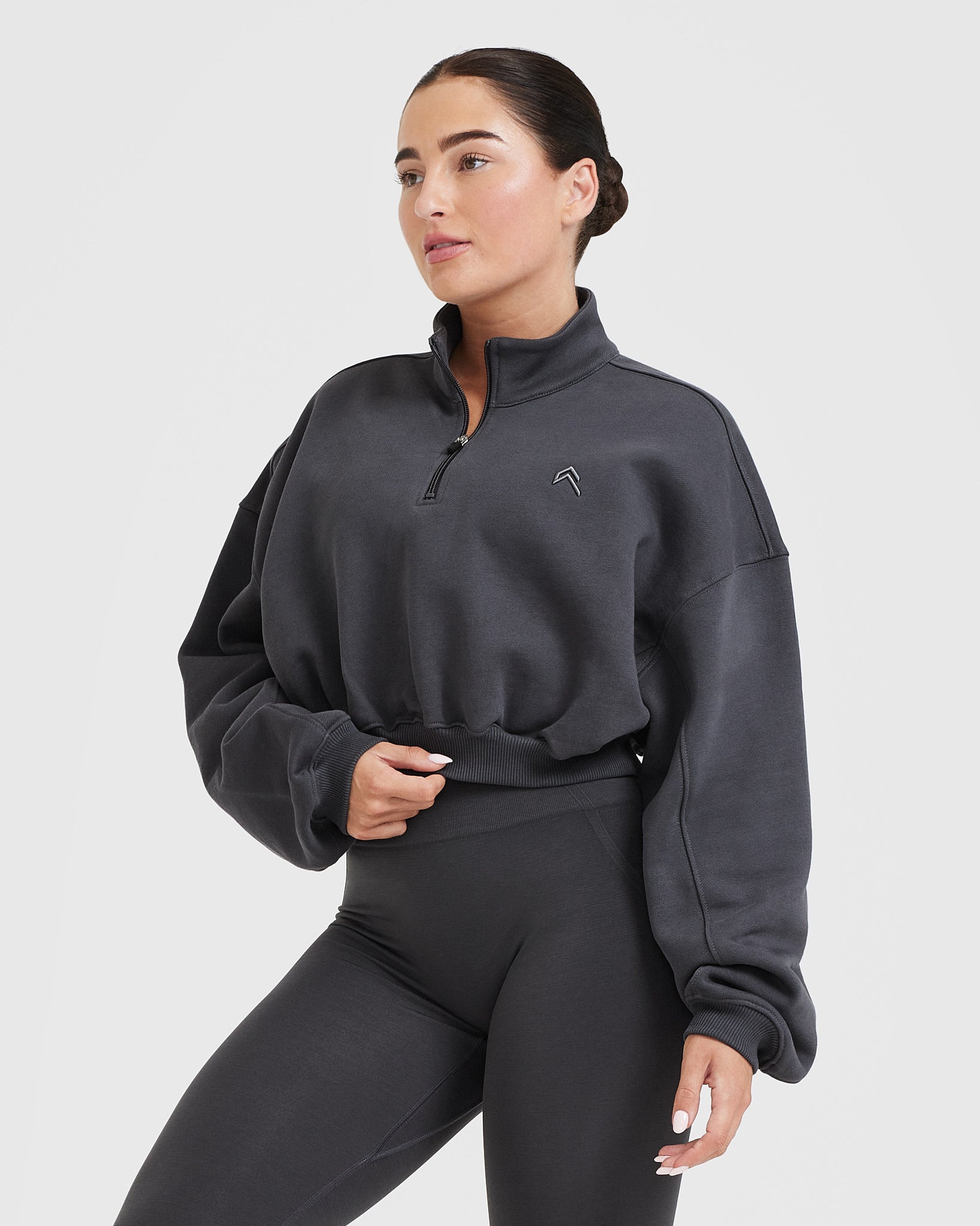 All Day Cosy Crop 1/4 Zip Sweatshirt | Coal - Image 3