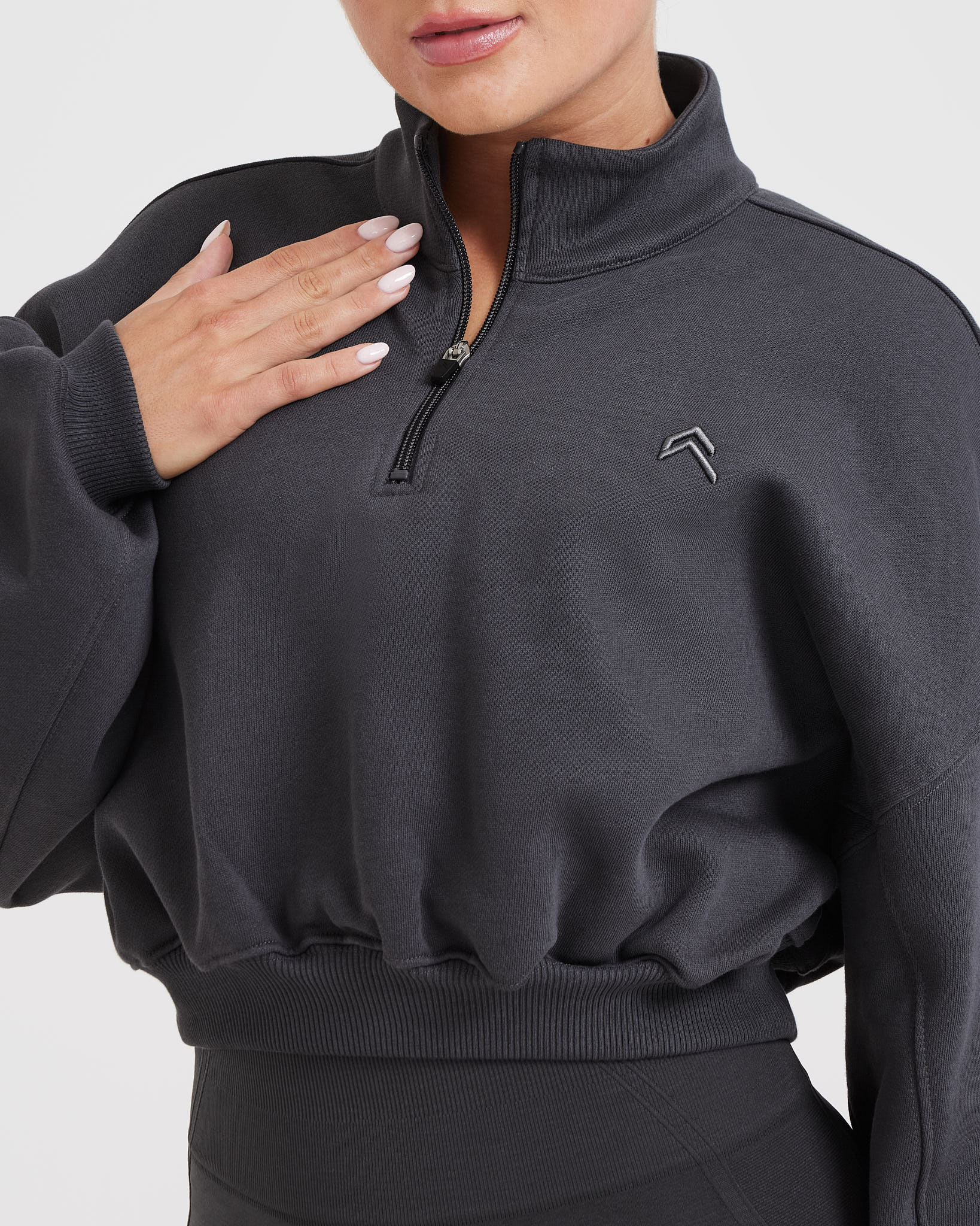 All Day Cosy Crop 1/4 Zip Sweatshirt | Coal - Image 4