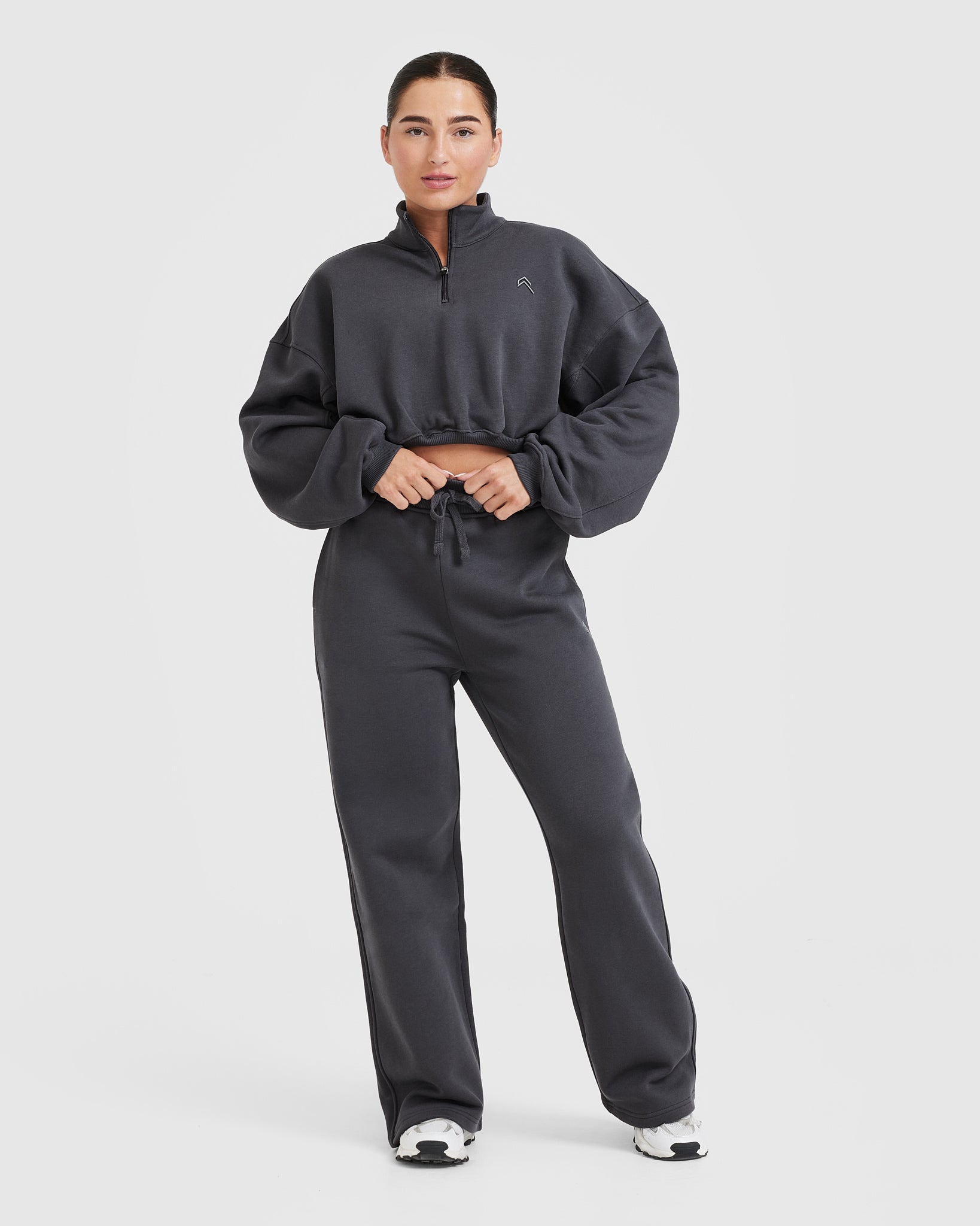 All Day Cosy Crop 1/4 Zip Sweatshirt | Coal - Image 5