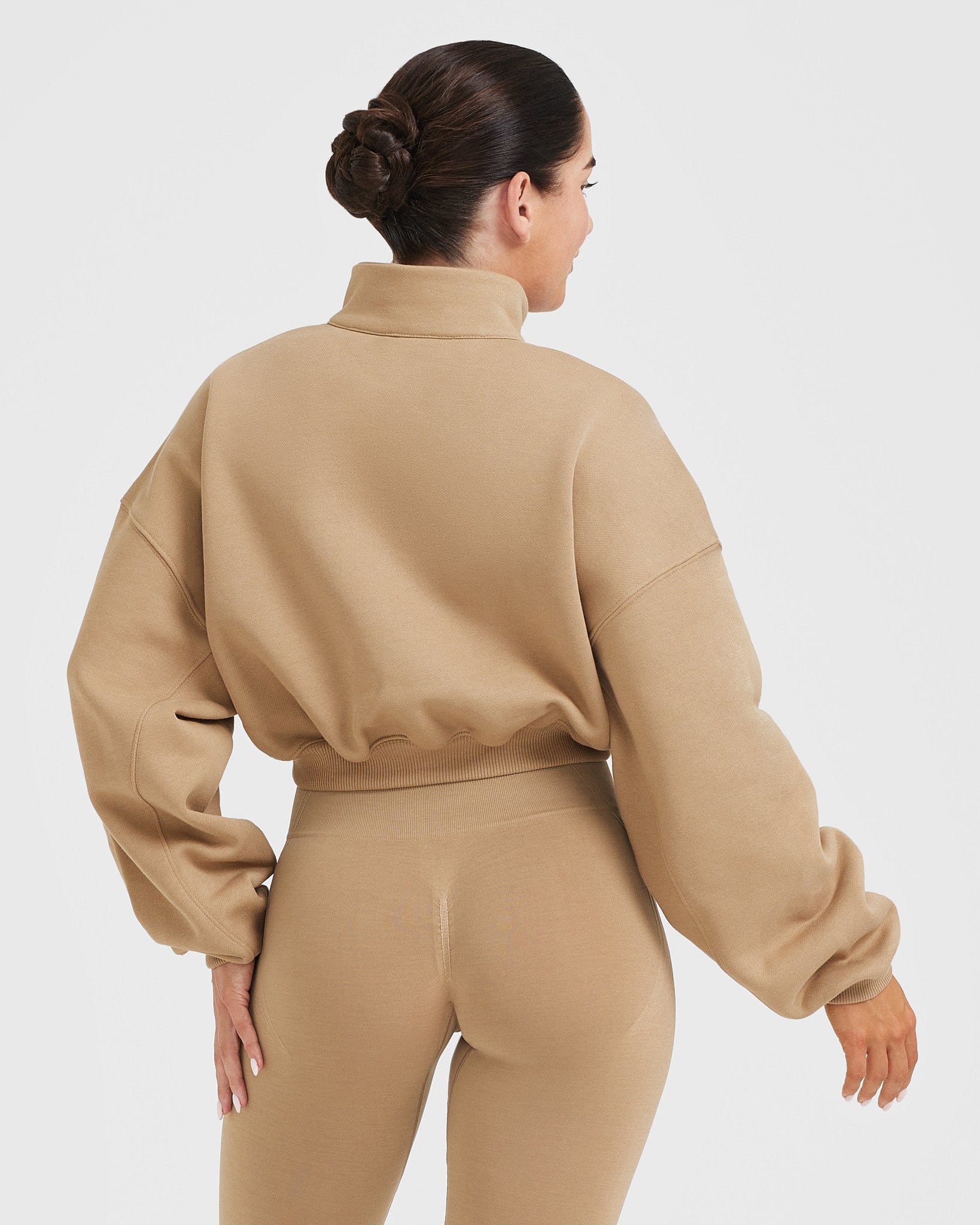 Alternative view of All Day Cosy Crop 1/4 Zip Sweatshirt | Dune Brown