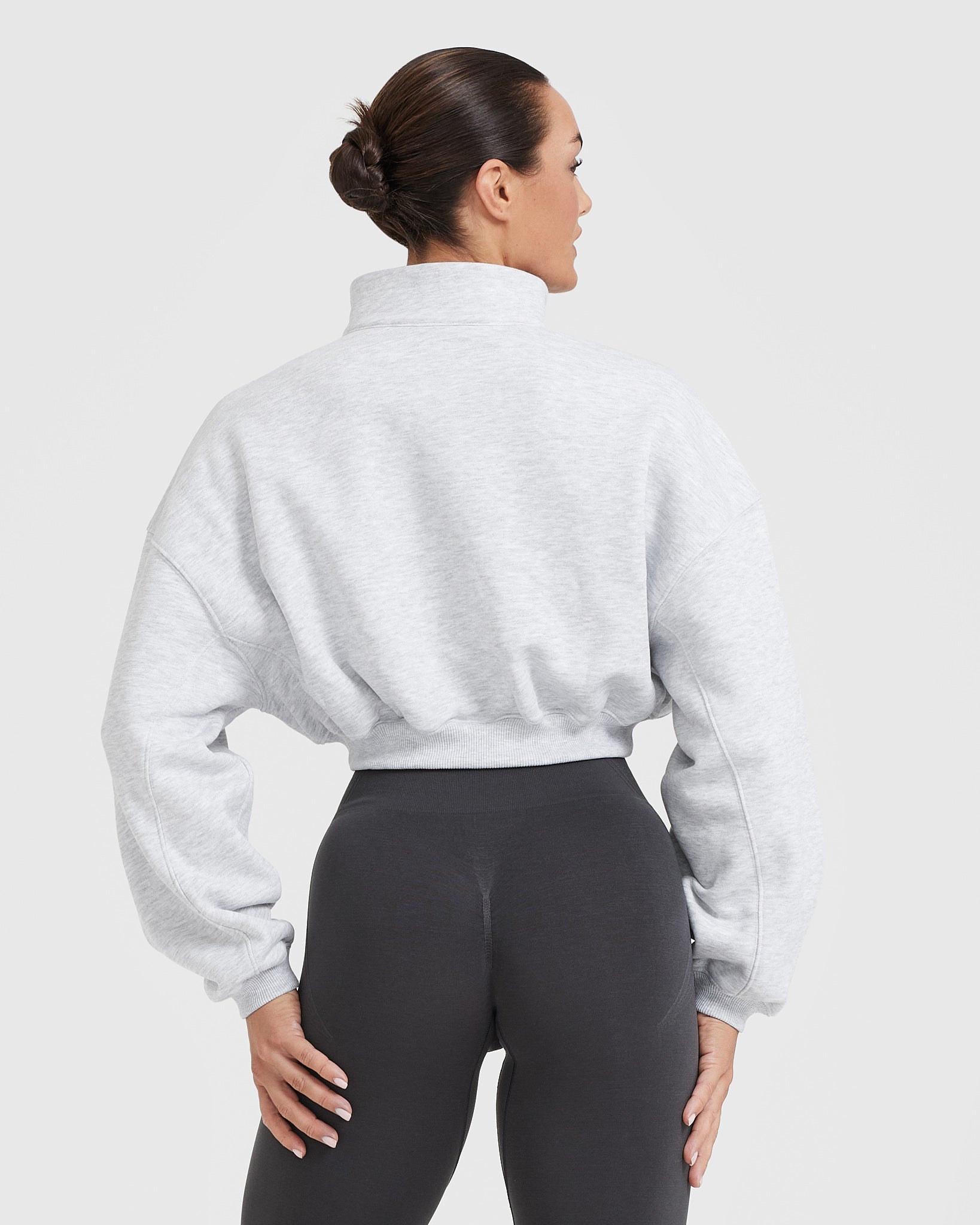 Alternative view of All Day Cosy Crop 1/4 Zip Sweatshirt | Light Grey Marl