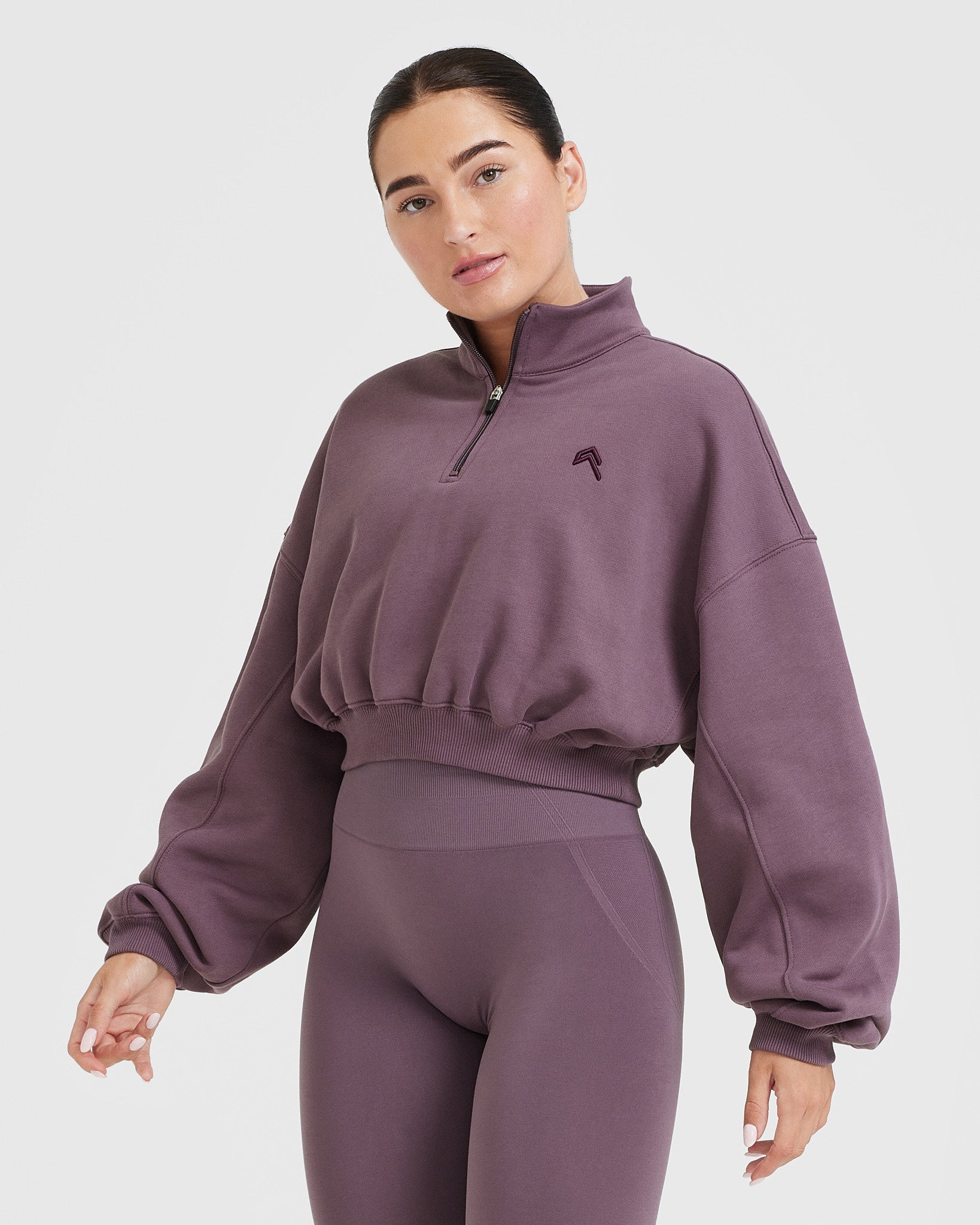 All Day Cosy Crop 1/4 Zip Sweatshirt | Vintage Purple - Image 3