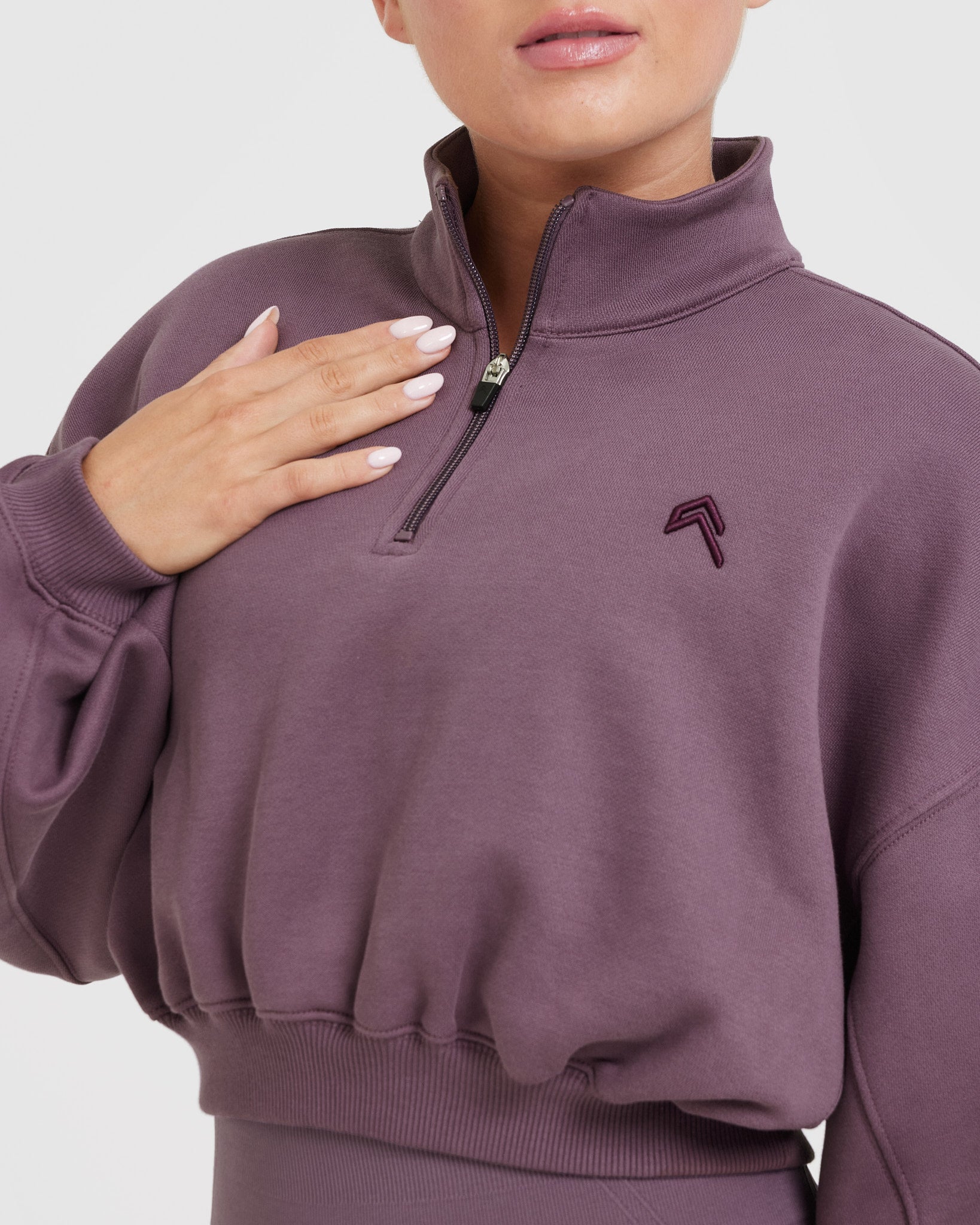 All Day Cosy Crop 1/4 Zip Sweatshirt | Vintage Purple - Image 4