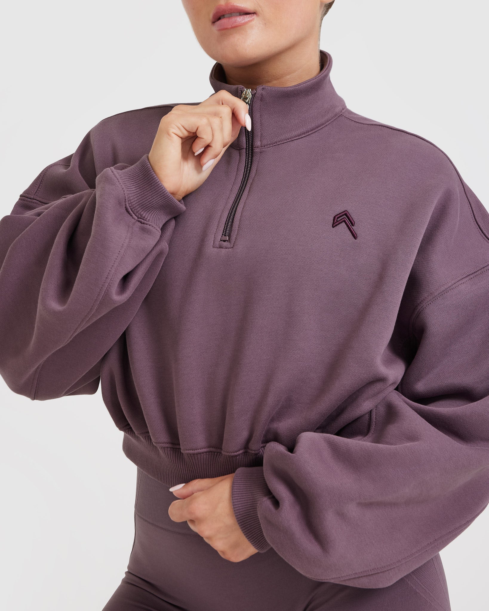 All Day Cosy Crop 1/4 Zip Sweatshirt | Vintage Purple - Image 5