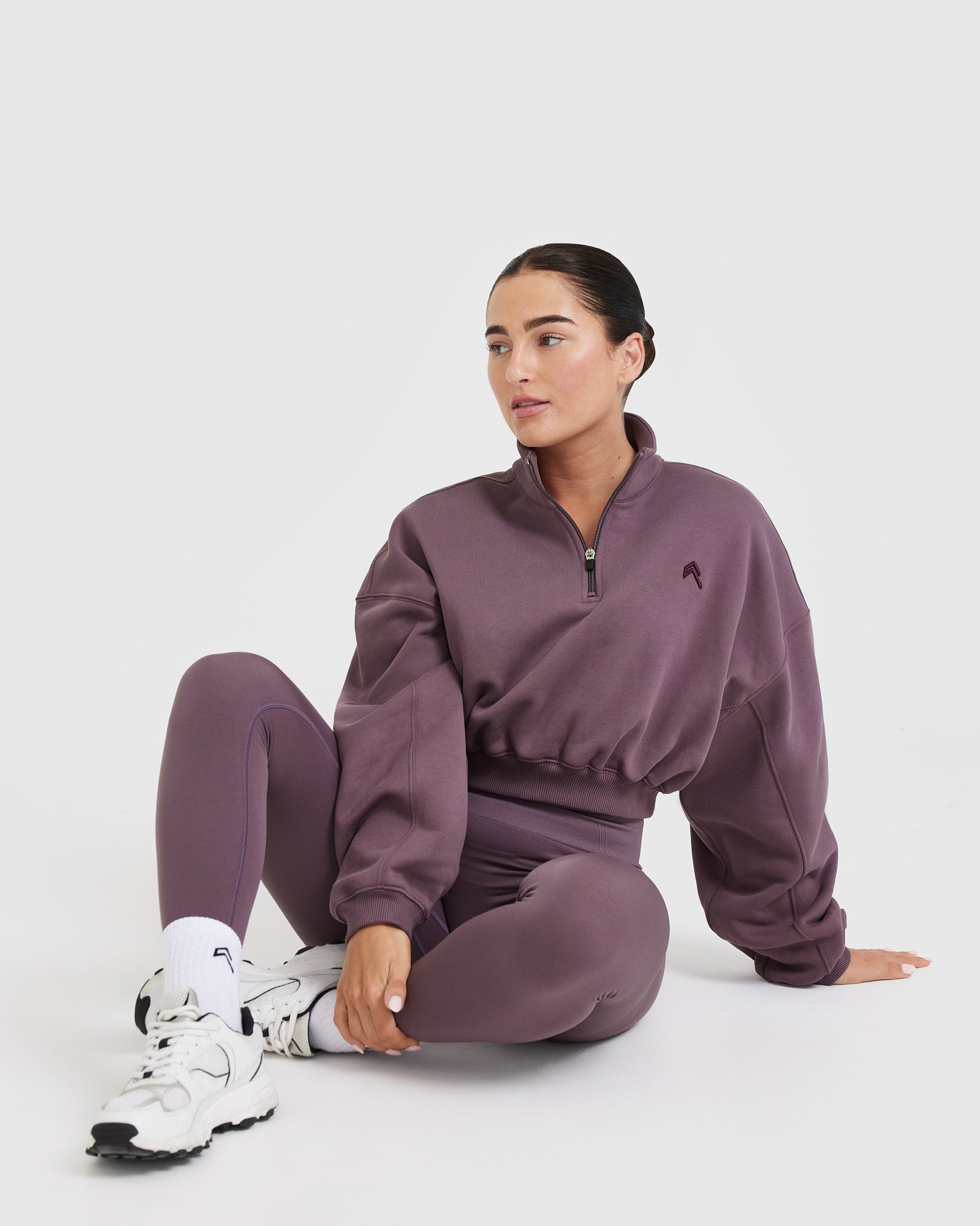 All Day Cosy Crop 1/4 Zip Sweatshirt | Vintage Purple - Image 6