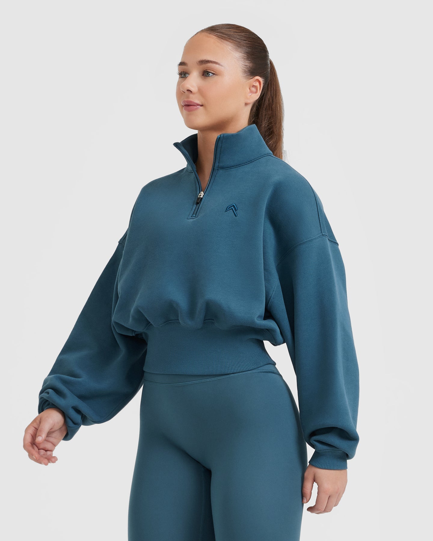 All Day Crop 1/4 Zip Sweatshirt | Lake Blue - Image 3