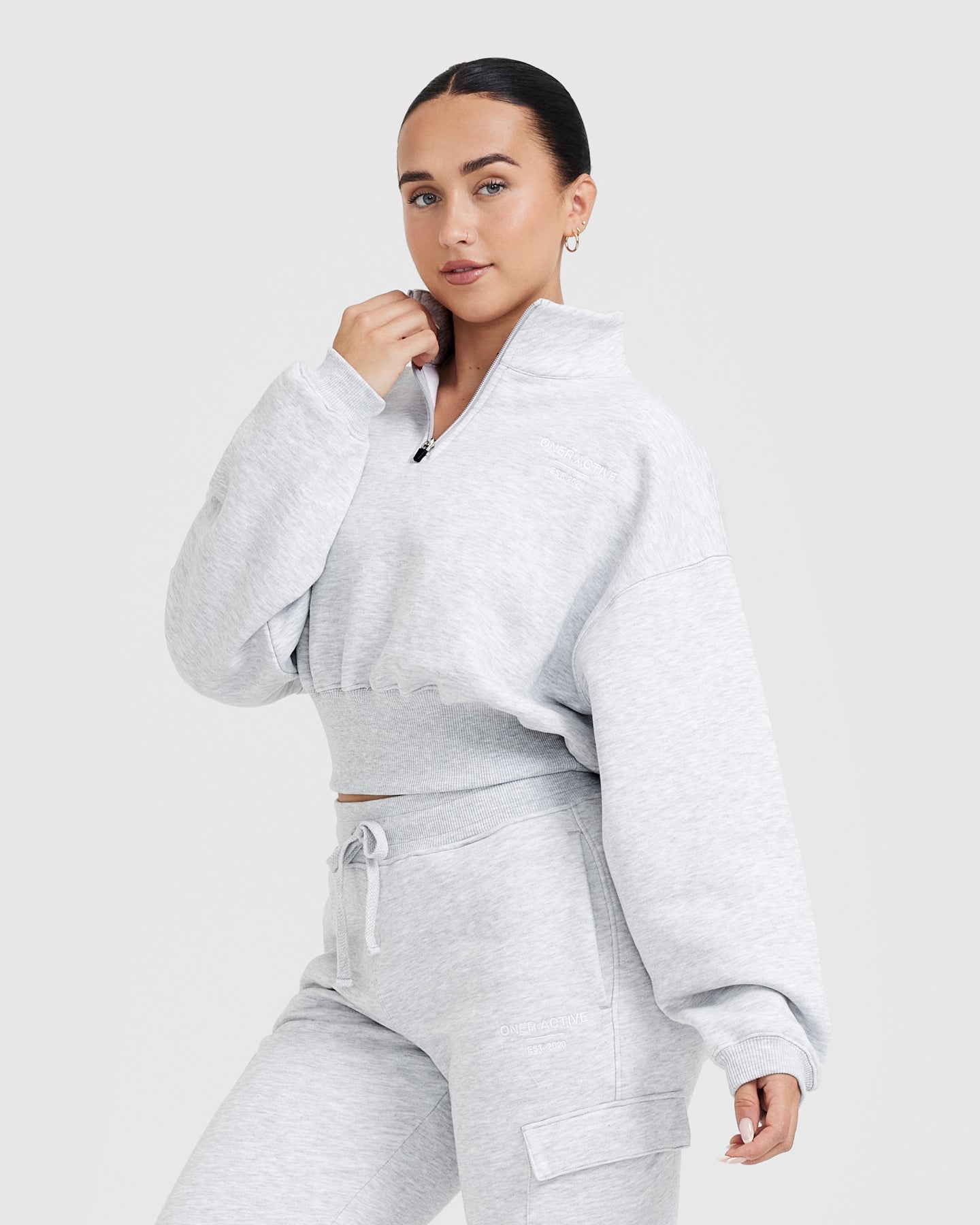 All Day Est 2020 Crop 1/4 Zip Sweatshirt | Light Grey Marl - Image 3