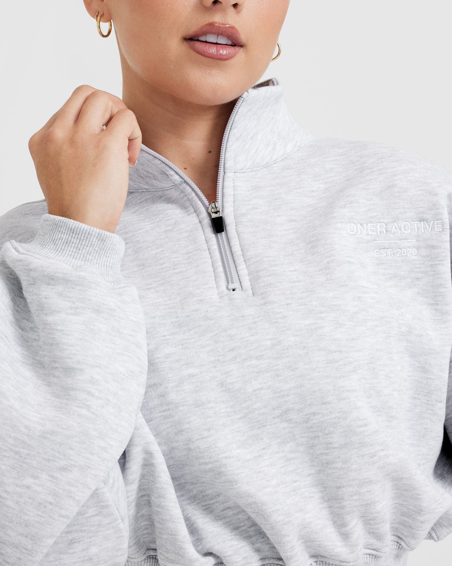 All Day Est 2020 Crop 1/4 Zip Sweatshirt | Light Grey Marl - Image 5