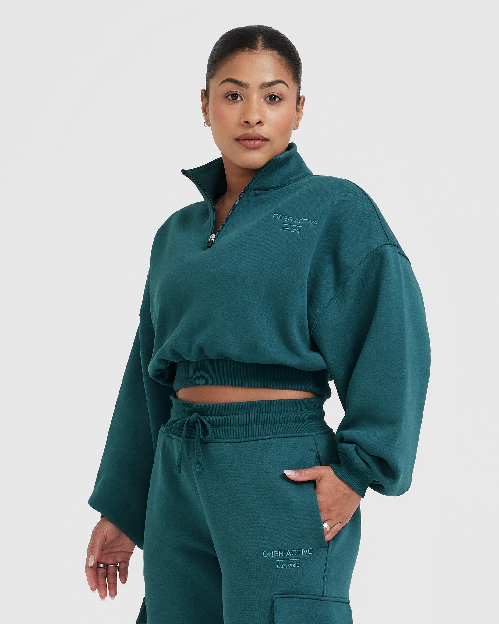 All Day Est 2020 Crop 1/4 Zip Sweatshirt | Marine Teal - Image 3