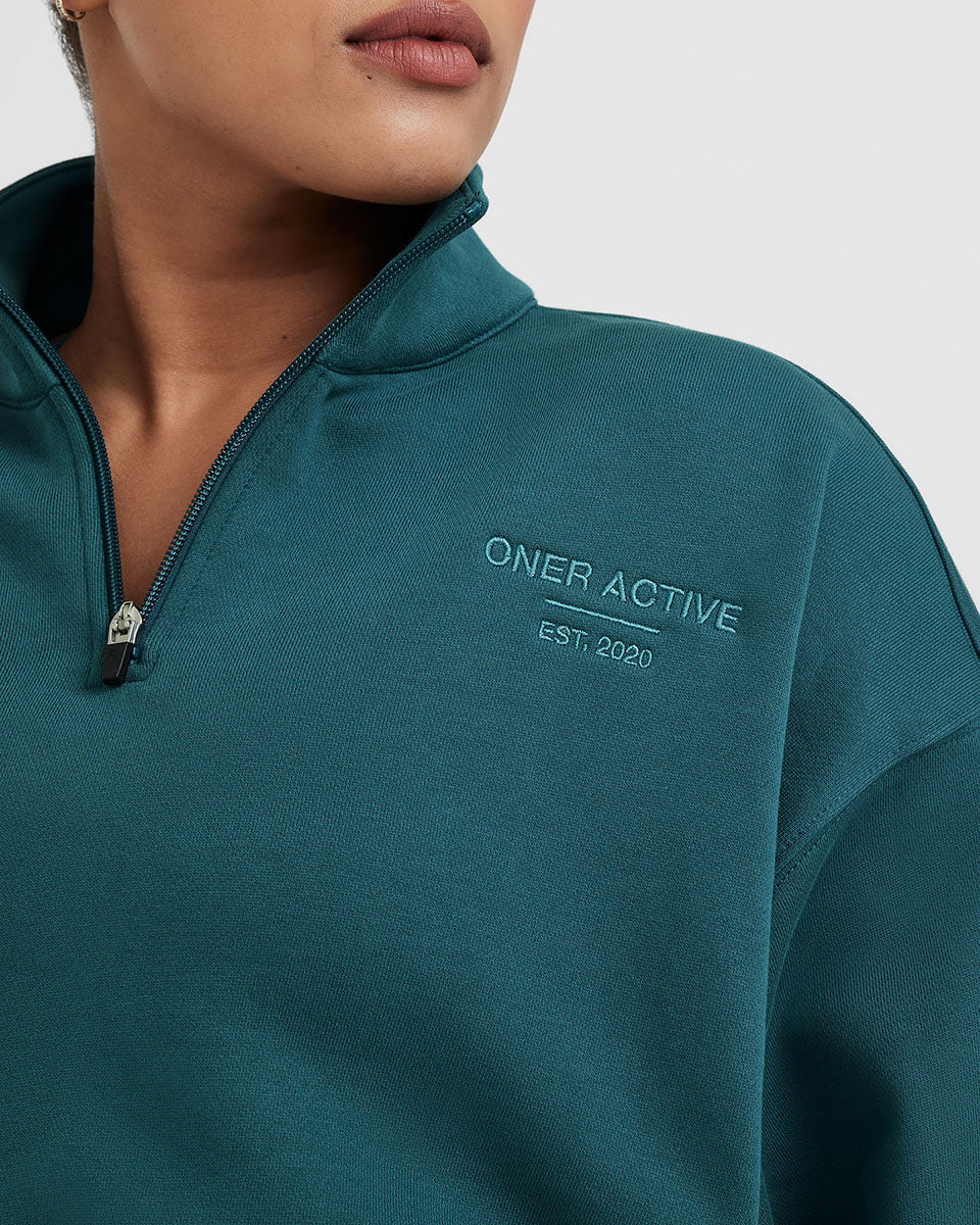 All Day Est 2020 Crop 1/4 Zip Sweatshirt | Marine Teal - Image 4