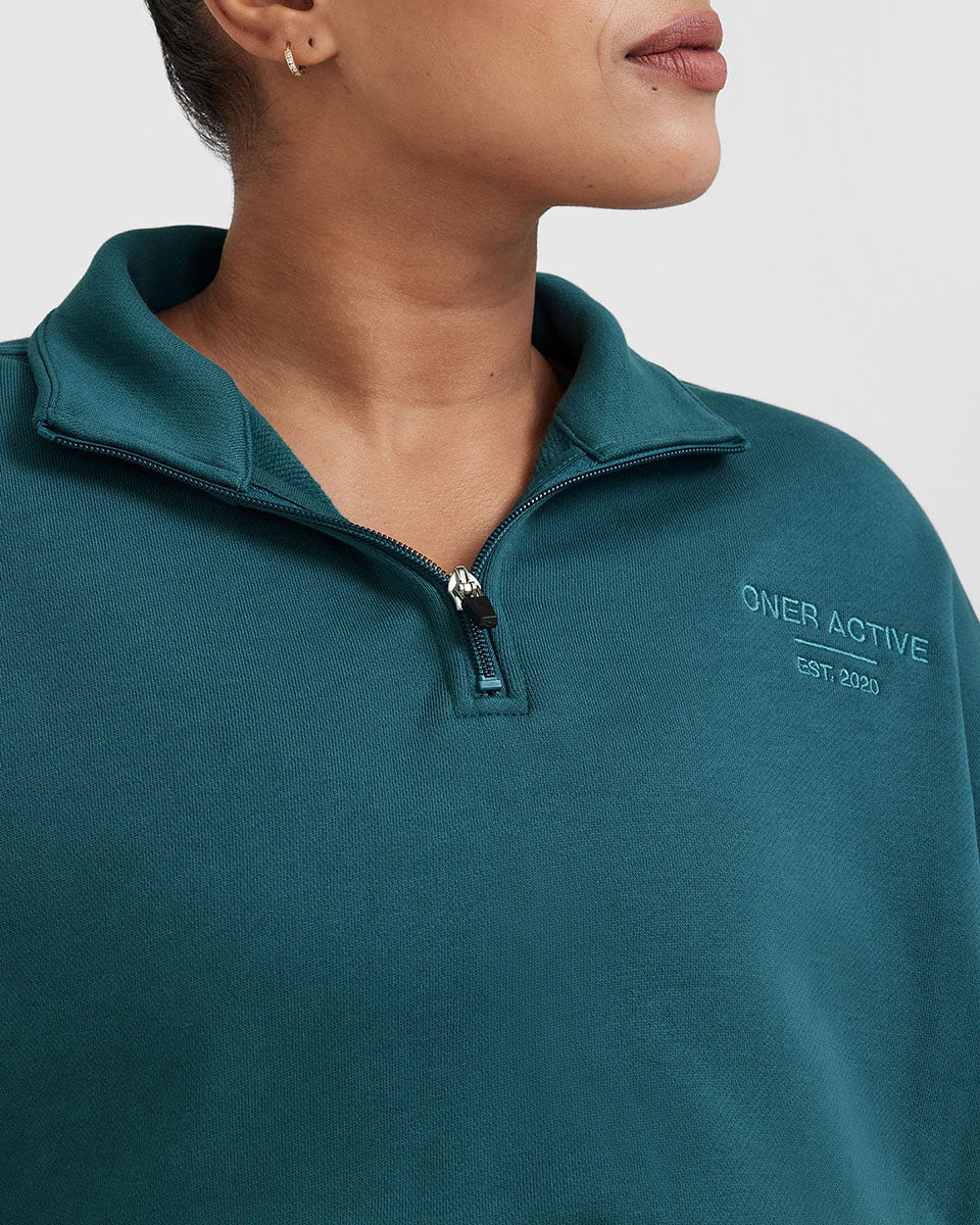 All Day Est 2020 Crop 1/4 Zip Sweatshirt | Marine Teal - Image 5