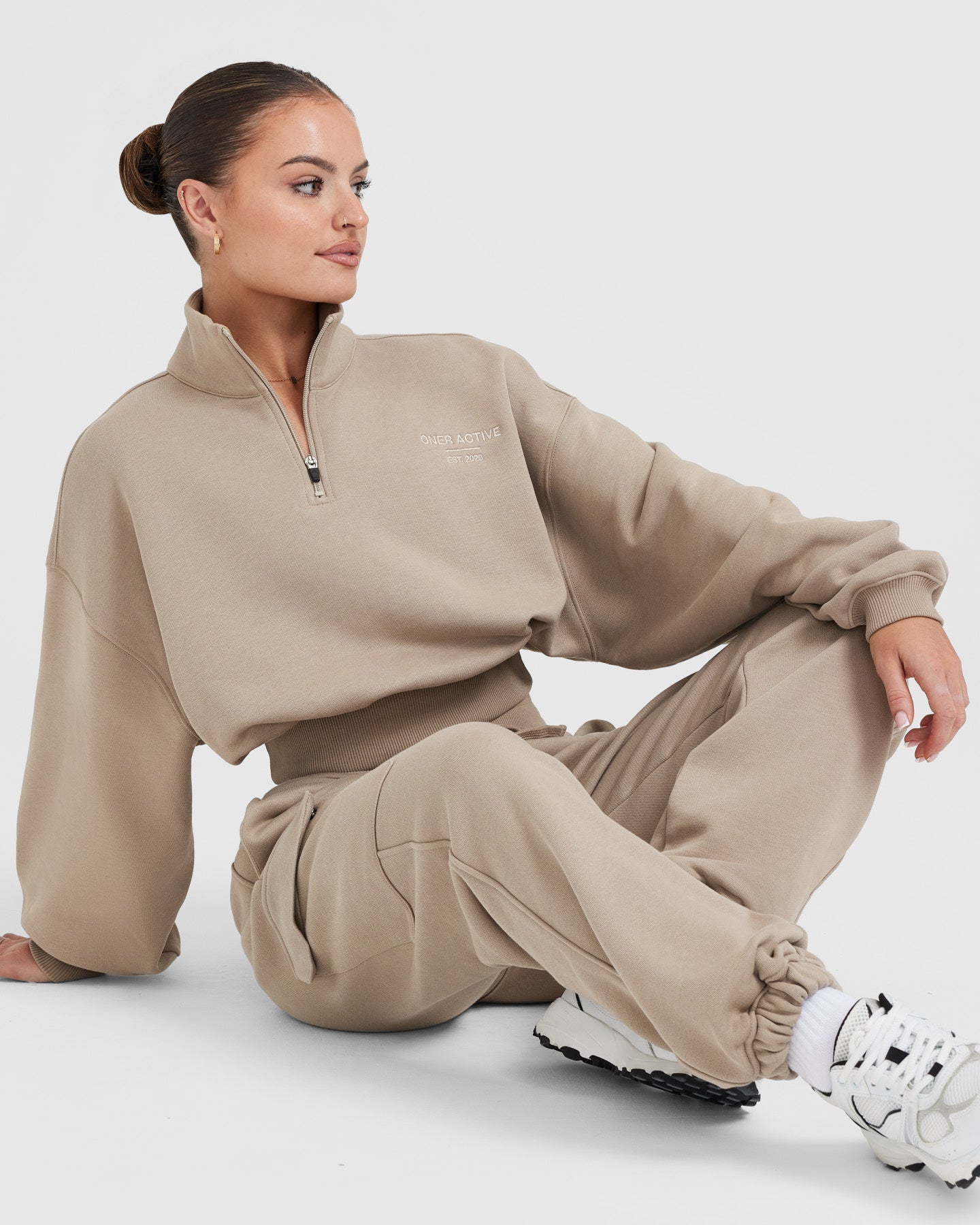 All Day Est 2020 Crop 1/4 Zip Sweatshirt | Sandstone - Image 3