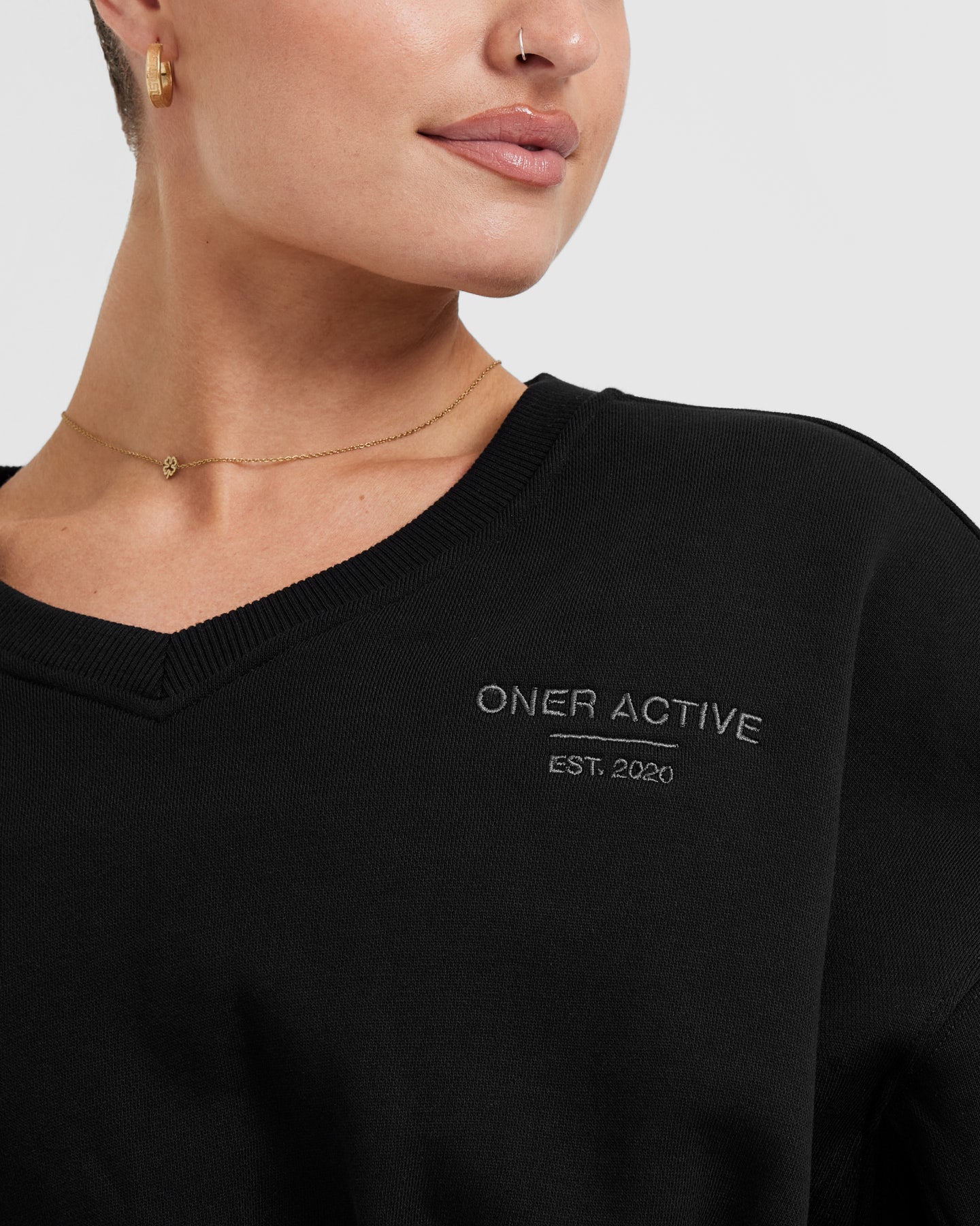 All Day Est 2020 Crop V Neck Sweatshirt | Black - Image 4