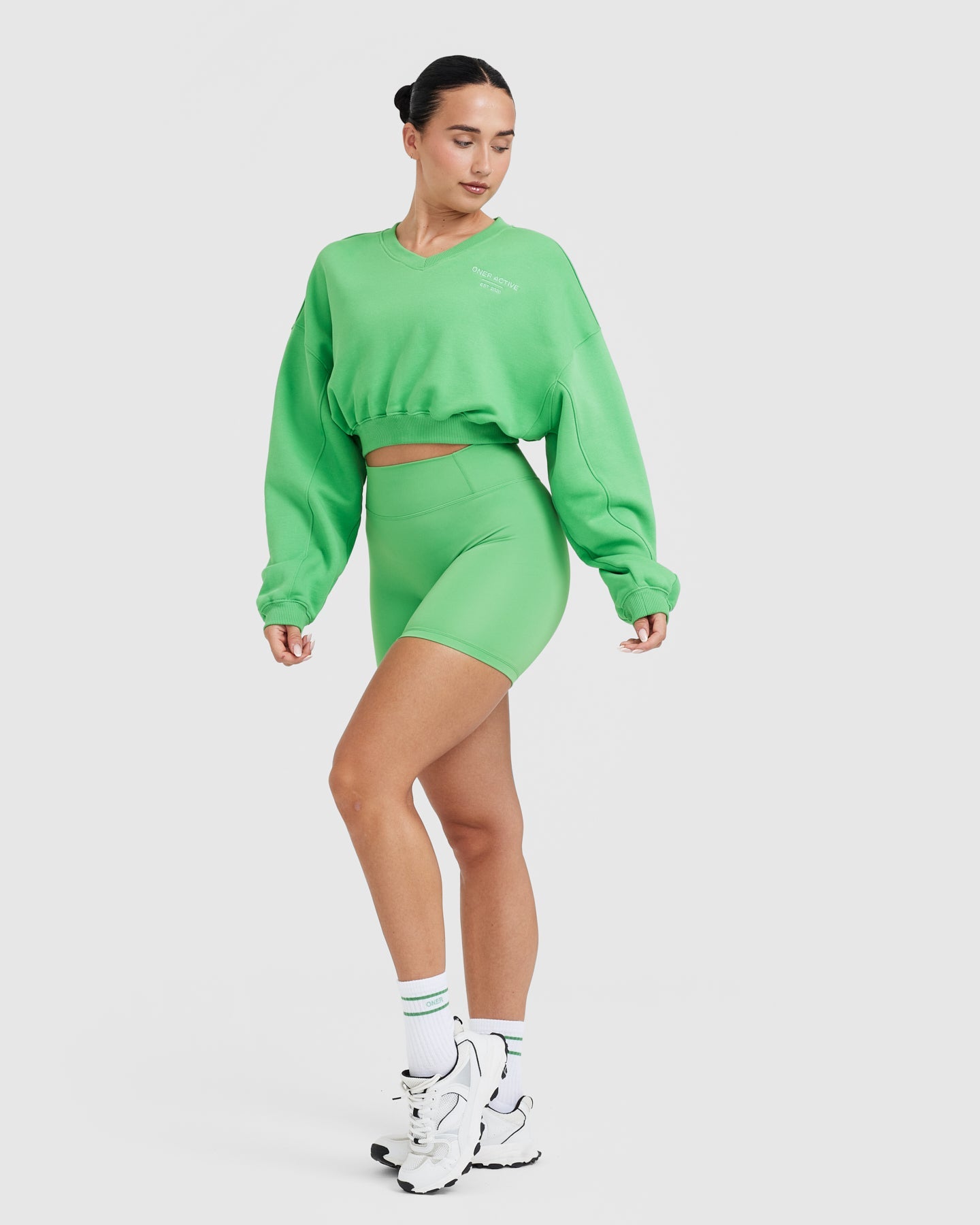 All Day Est 2020 Crop V Neck Sweatshirt | Jade - Image 3