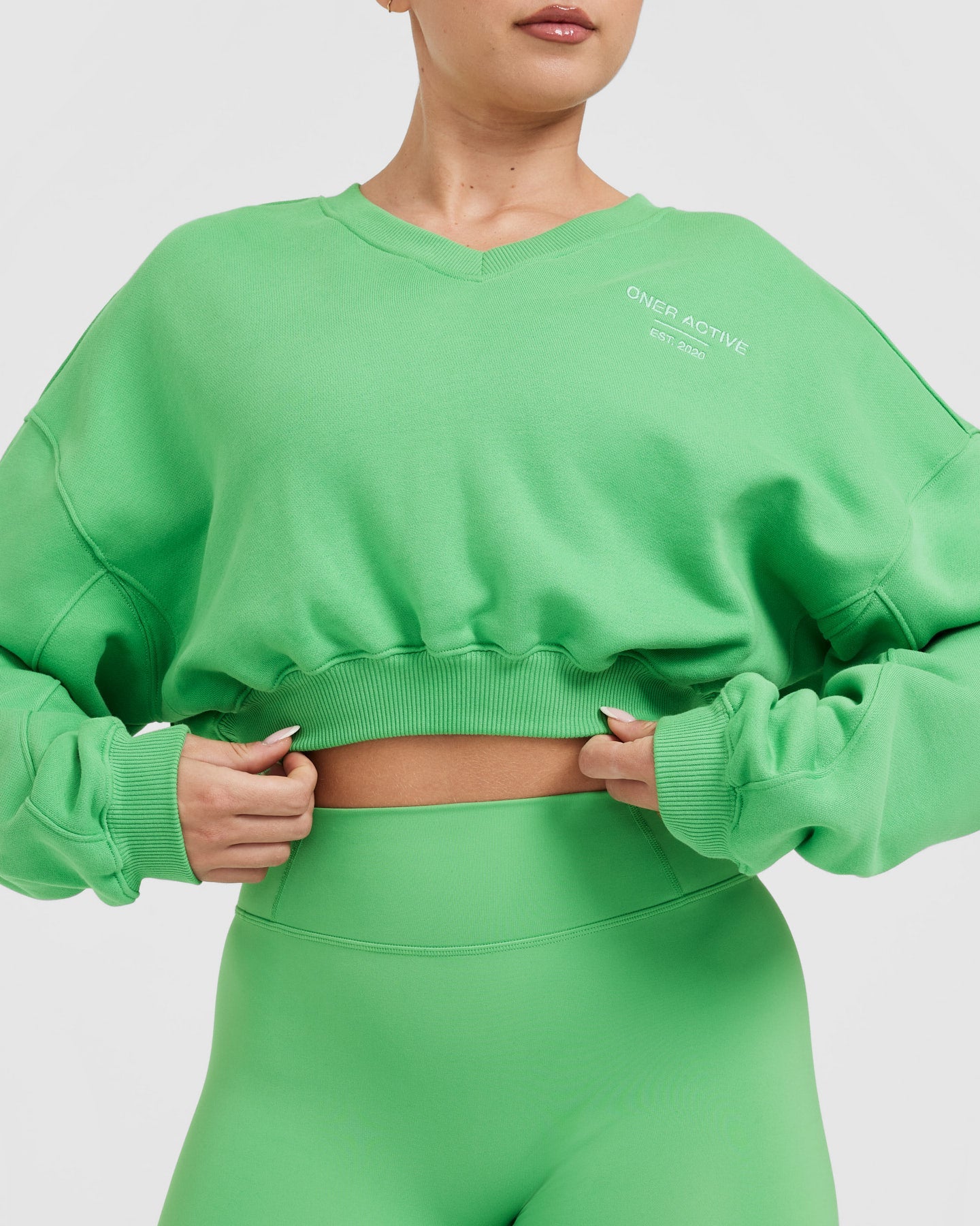 All Day Est 2020 Crop V Neck Sweatshirt | Jade - Image 5