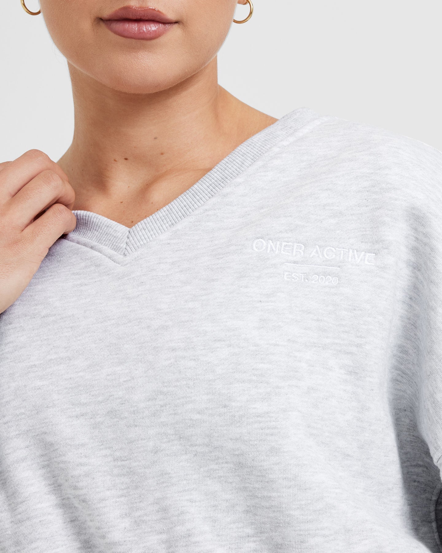 All Day Est 2020 Crop V Neck Sweatshirt | Light Grey Marl - Image 4