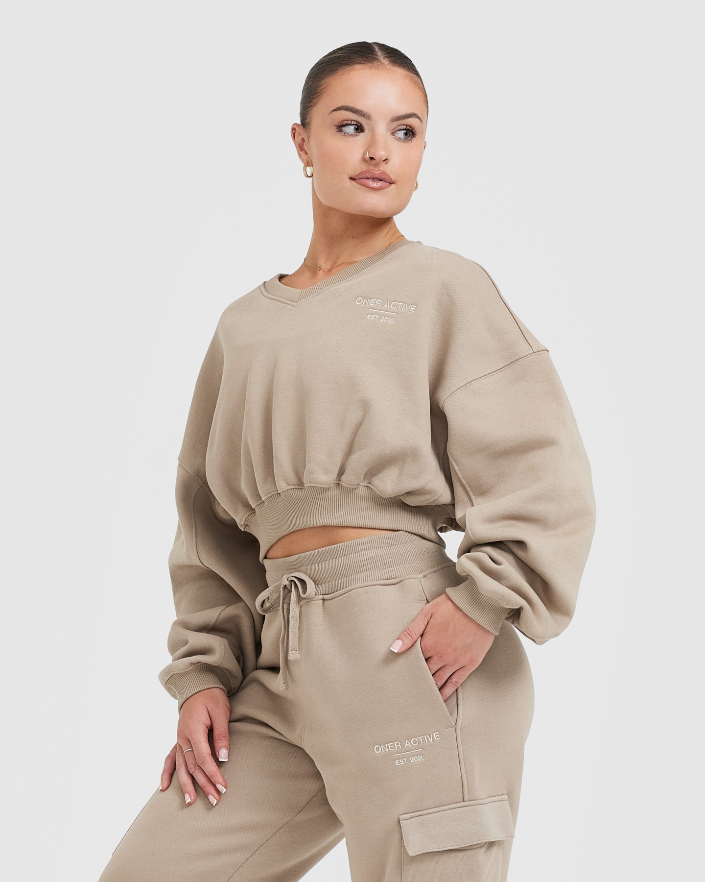 All Day Est 2020 Crop V Neck Sweatshirt | Sandstone - Image 3