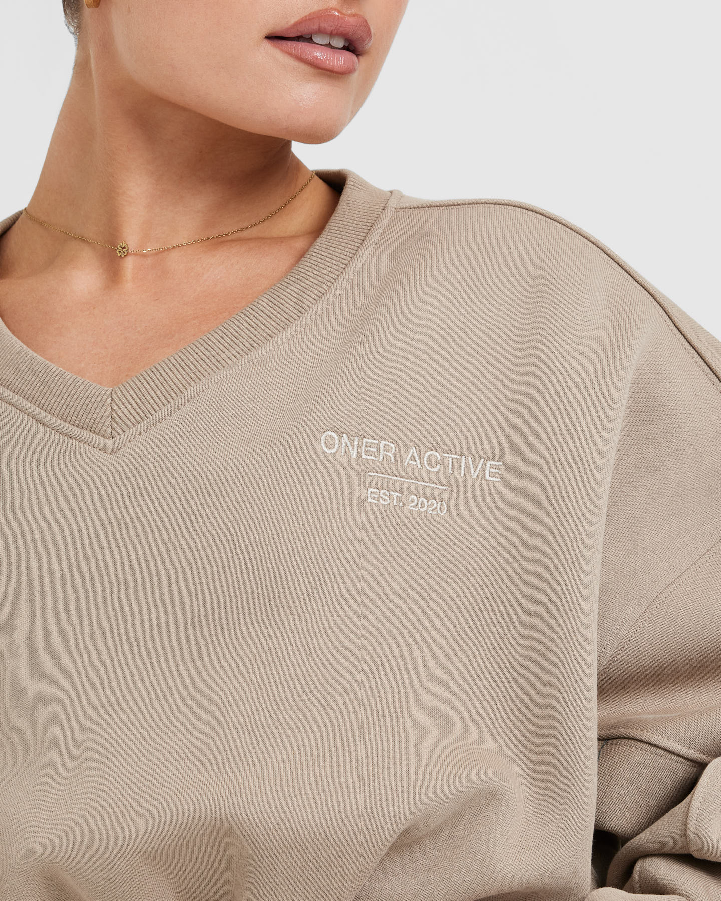 All Day Est 2020 Crop V Neck Sweatshirt | Sandstone - Image 4