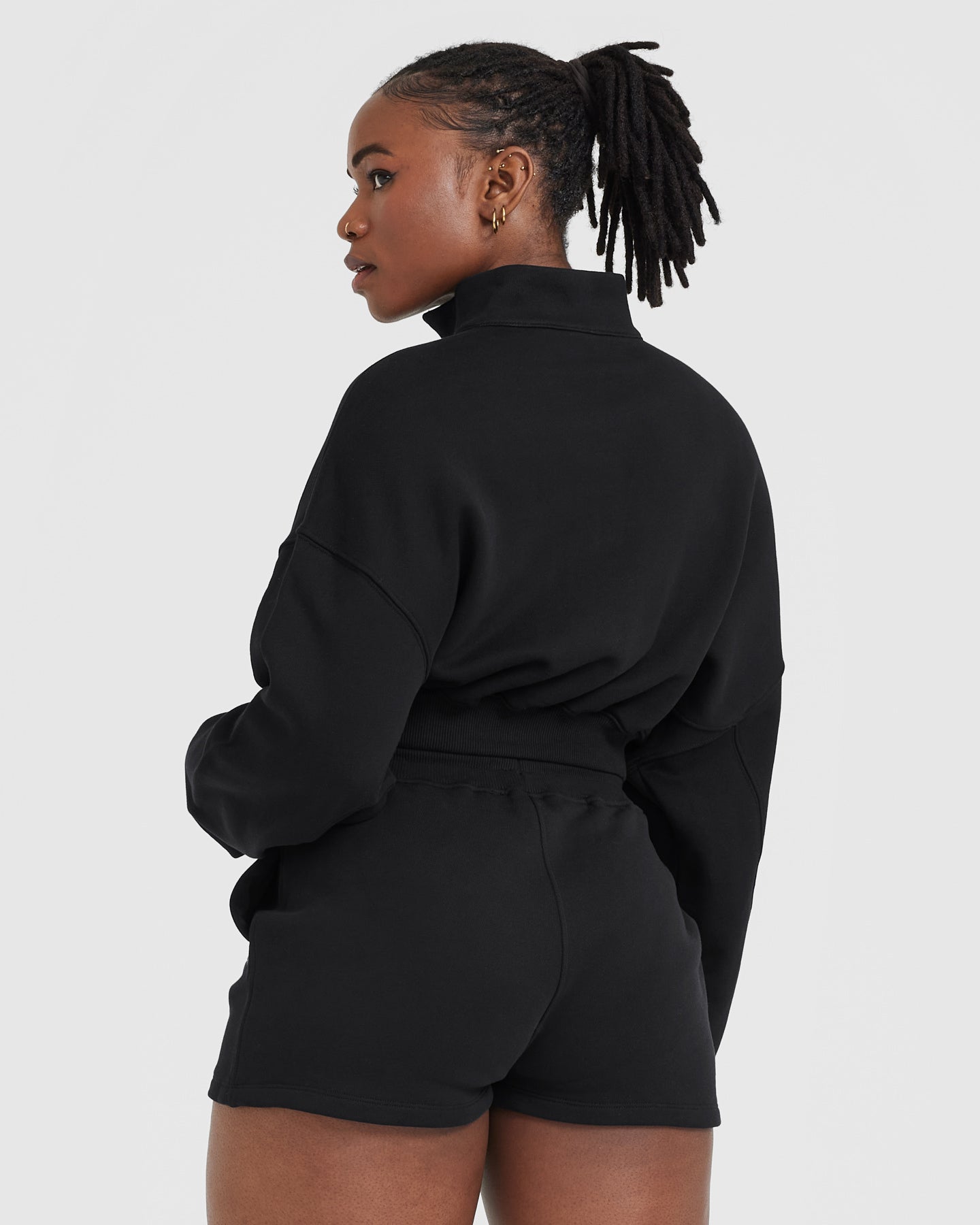 Alternative view of All Day Lightweight Crop 1/4 Zip Sweatshirt | Black