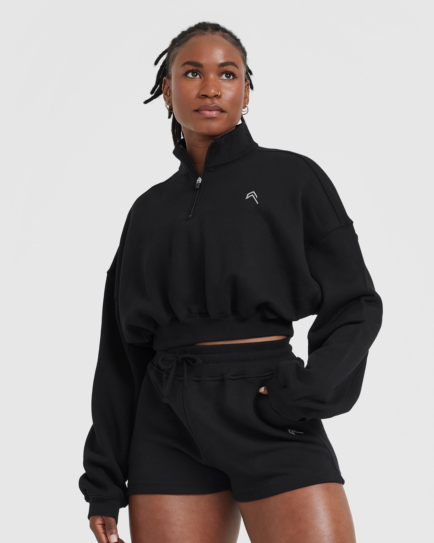 All Day Lightweight Crop 1/4 Zip Sweatshirt | Black - Image 3