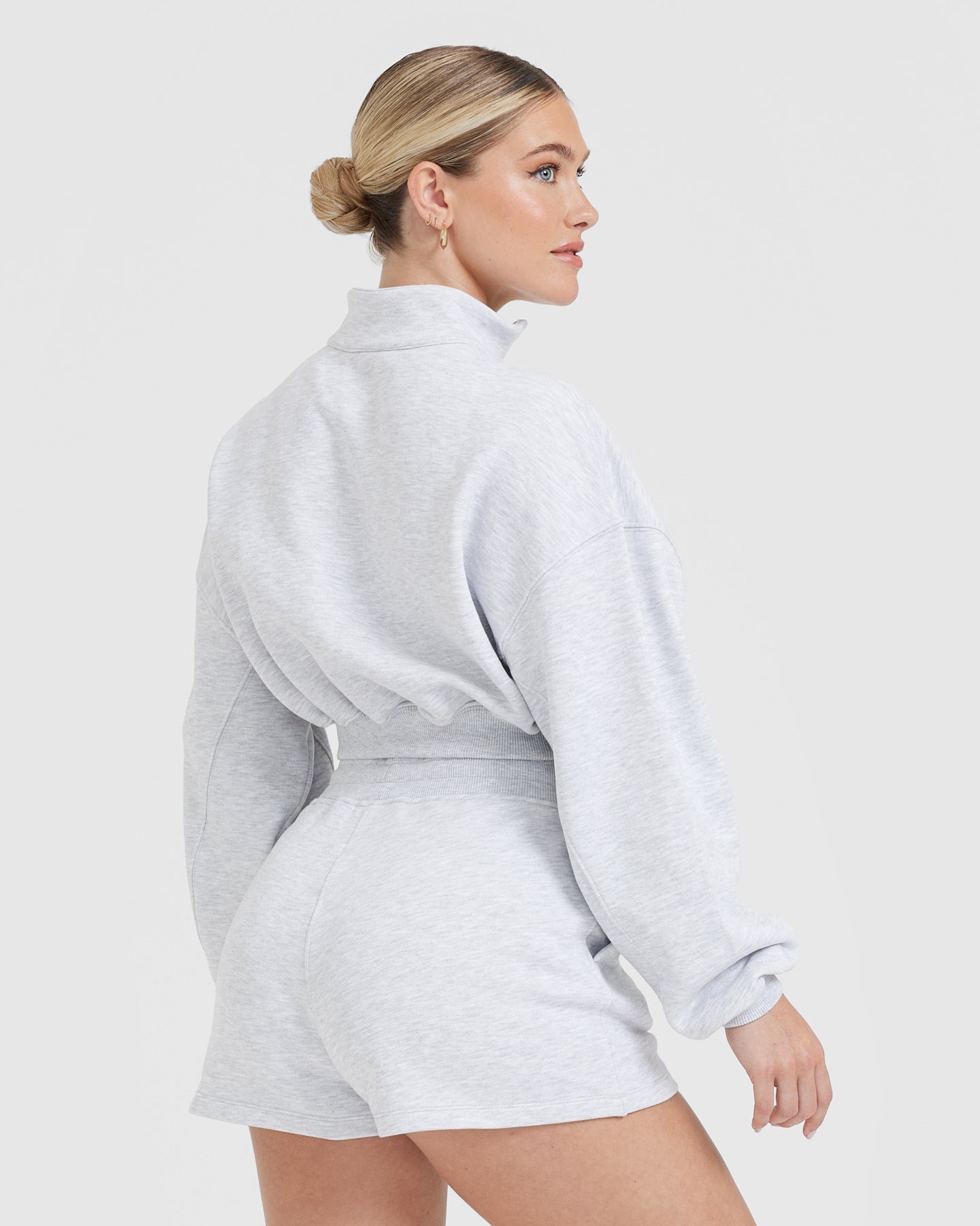 Alternative view of All Day Lightweight Crop 1/4 Zip Sweatshirt | Light Grey Marl