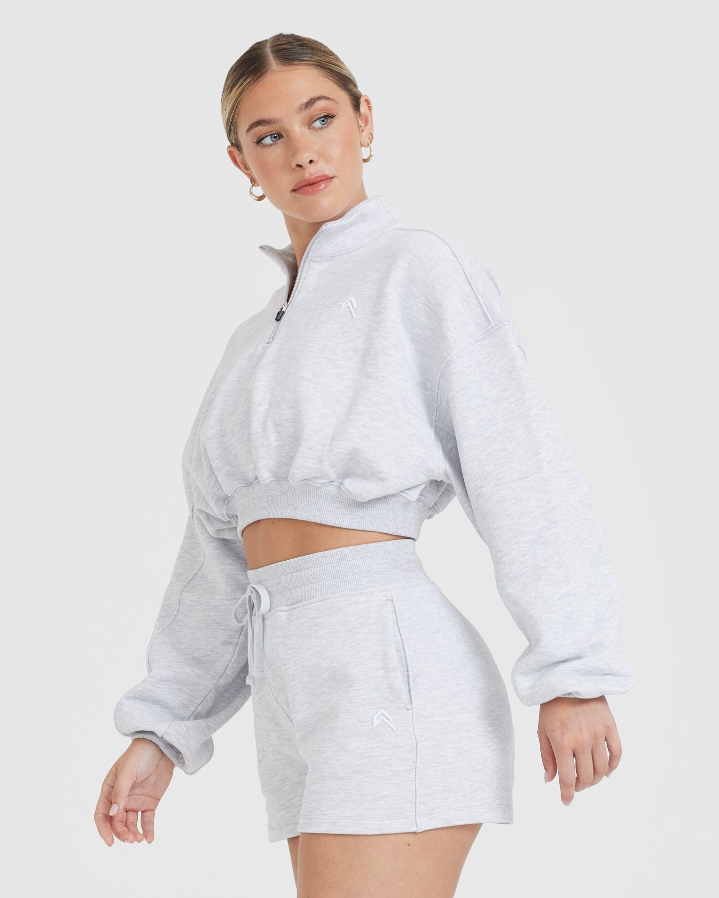 All Day Lightweight Crop 1/4 Zip Sweatshirt | Light Grey Marl - Image 3