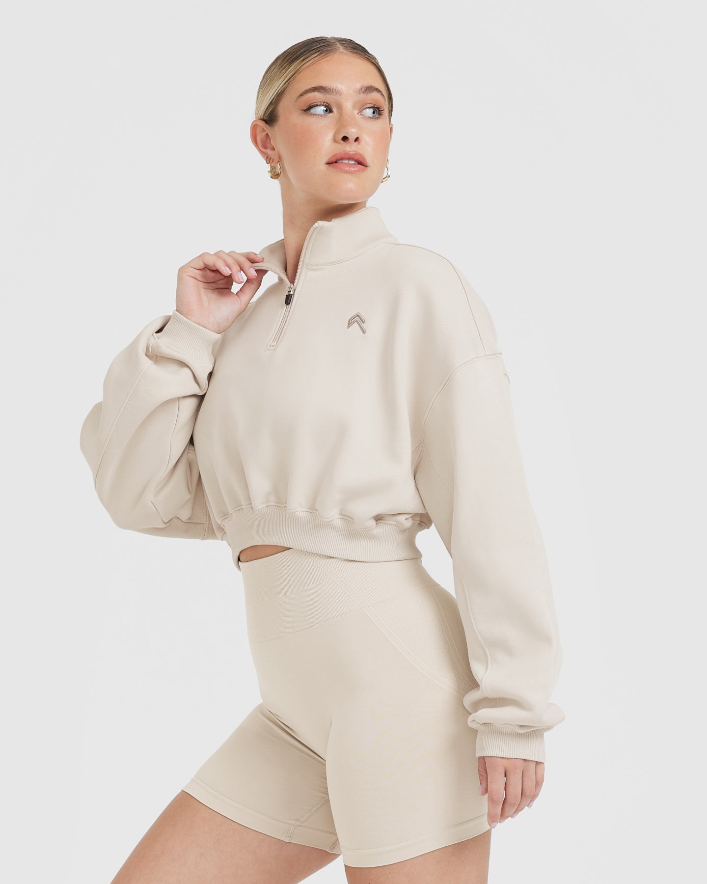 All Day Lightweight Crop 1/4 Zip Sweatshirt | Sand - Image 3